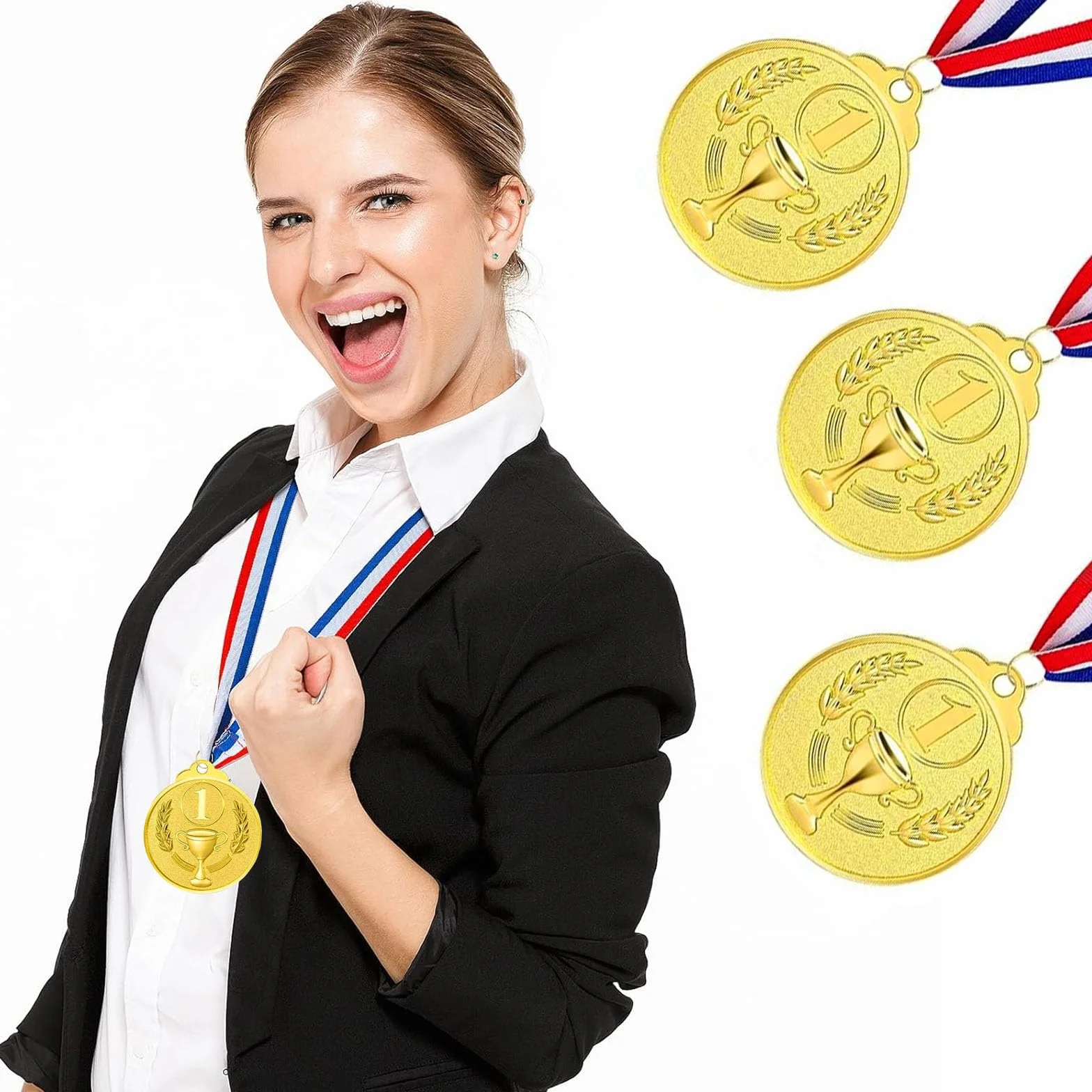 Medallas de Metal 12 Piezas, Medallas de Oro Plata Bronce con Cintas 5.0cm para Premios Deportivos