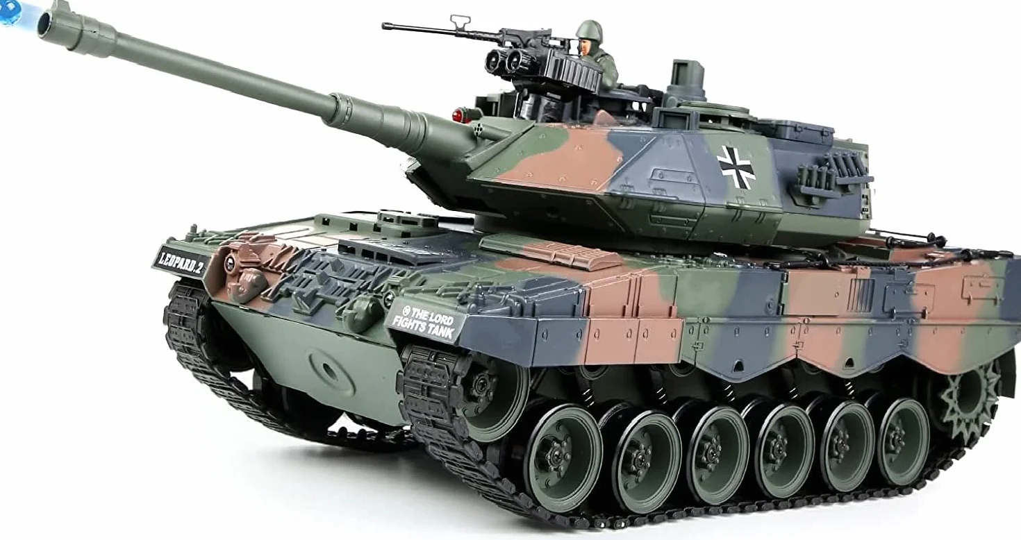 s-idee® Tanque RC S822 German Leopard Militar camuflaje verde 1:18 2.4 GHz Battle Tank con función de disparo