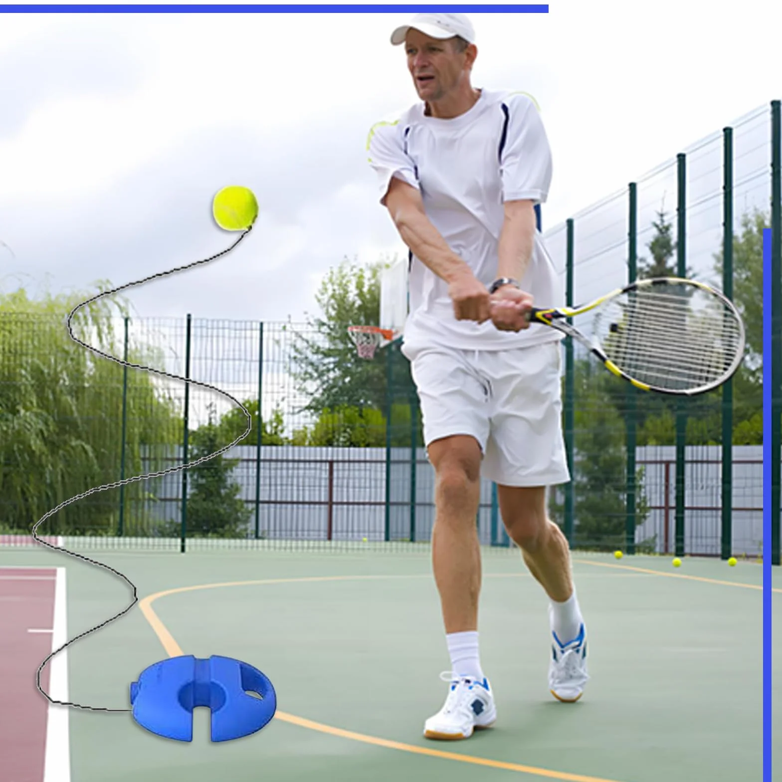 Entrenador De Tenis Kettle 3 Piezas Base Redonda Pelotas Tenis Gancho Rebote Antideslizante Entrenamiento Individual Adultos Niños