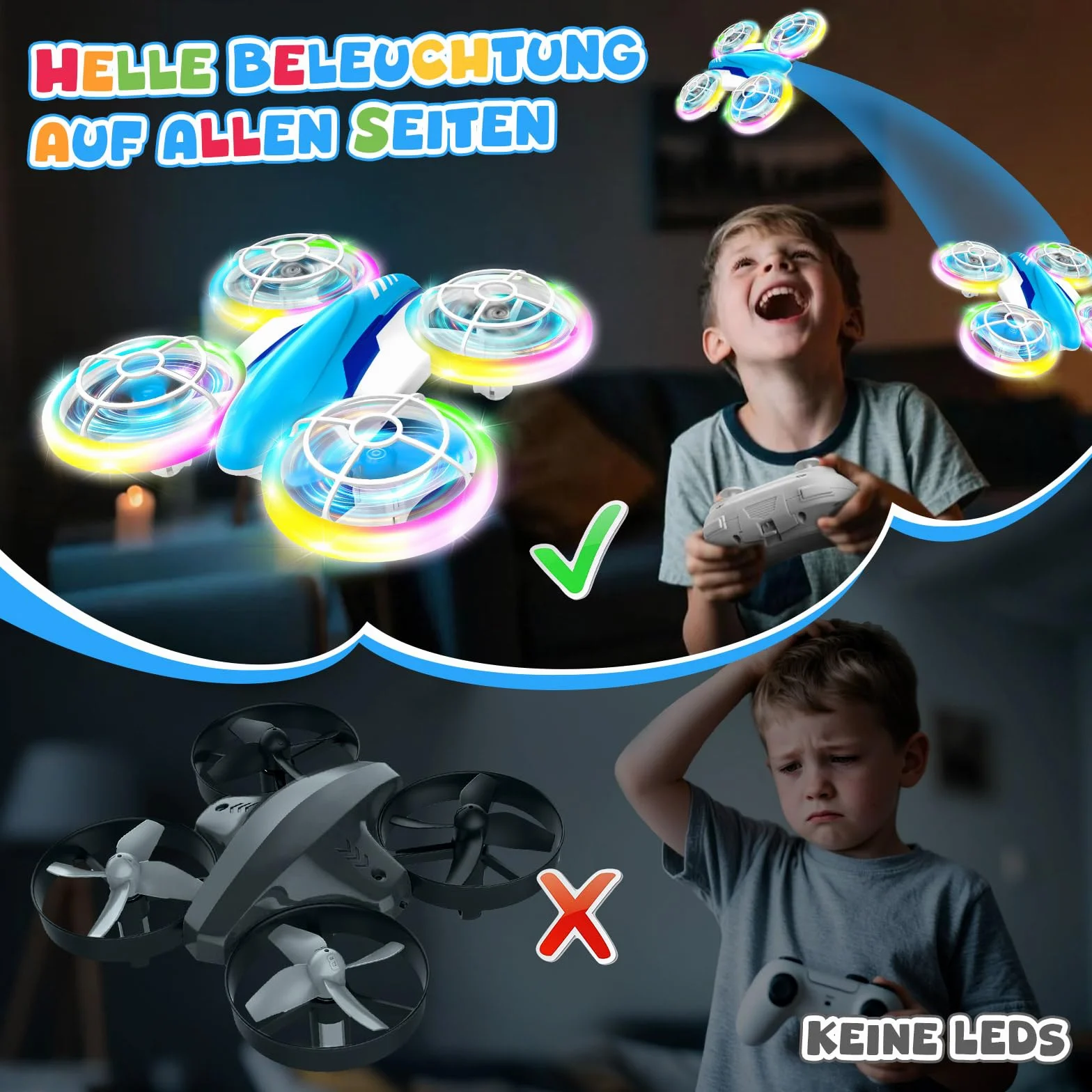 YIKANWEN Dron RC para Niños 6-14 Años con Luces LED, Vuelo 360°