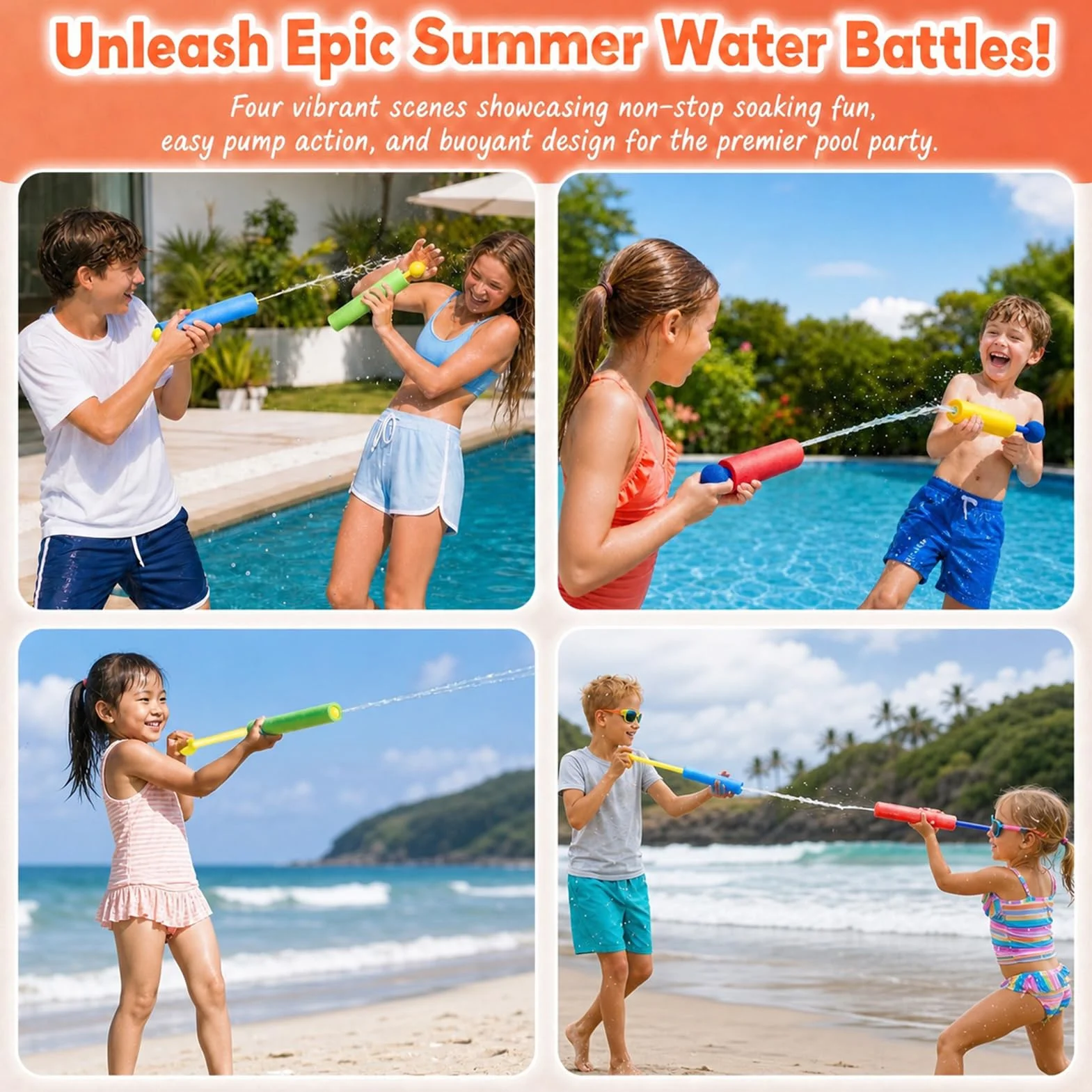 Pistolas de Agua de Espuma para Niños, Pack de 16 Mini Juguetes Acuáticos, Juguetes de Piscina para Niños y Niñas, Juguetes de Verano para Playa, Jardín y Fiesta Infantil