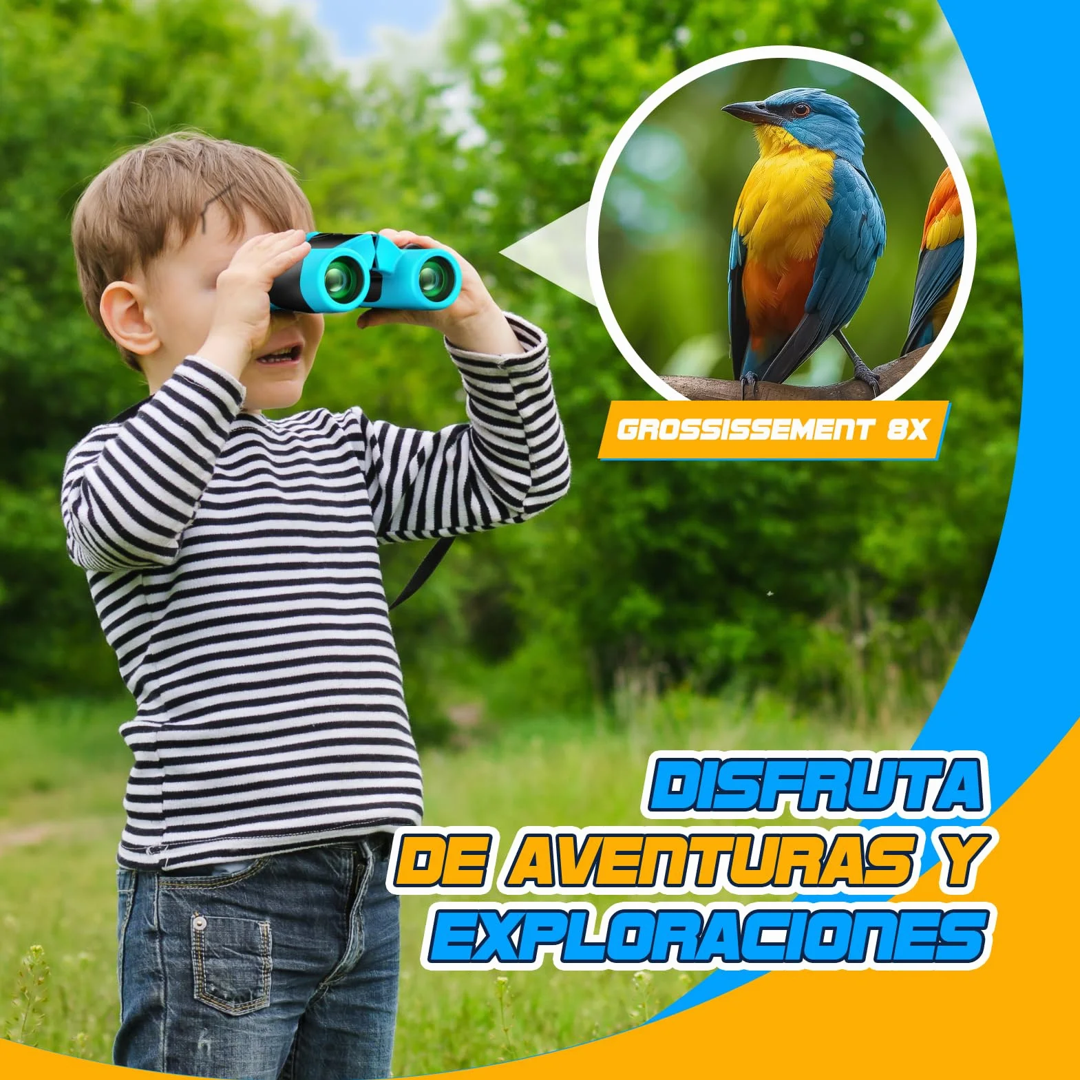 Prismaticos Niños 8x21 con Guía de Aves, Binoculares Juguetes Juego Niños Regalos de Cumpleaños - Ideal para Birdwatching, Regalo Familiar y Educativo