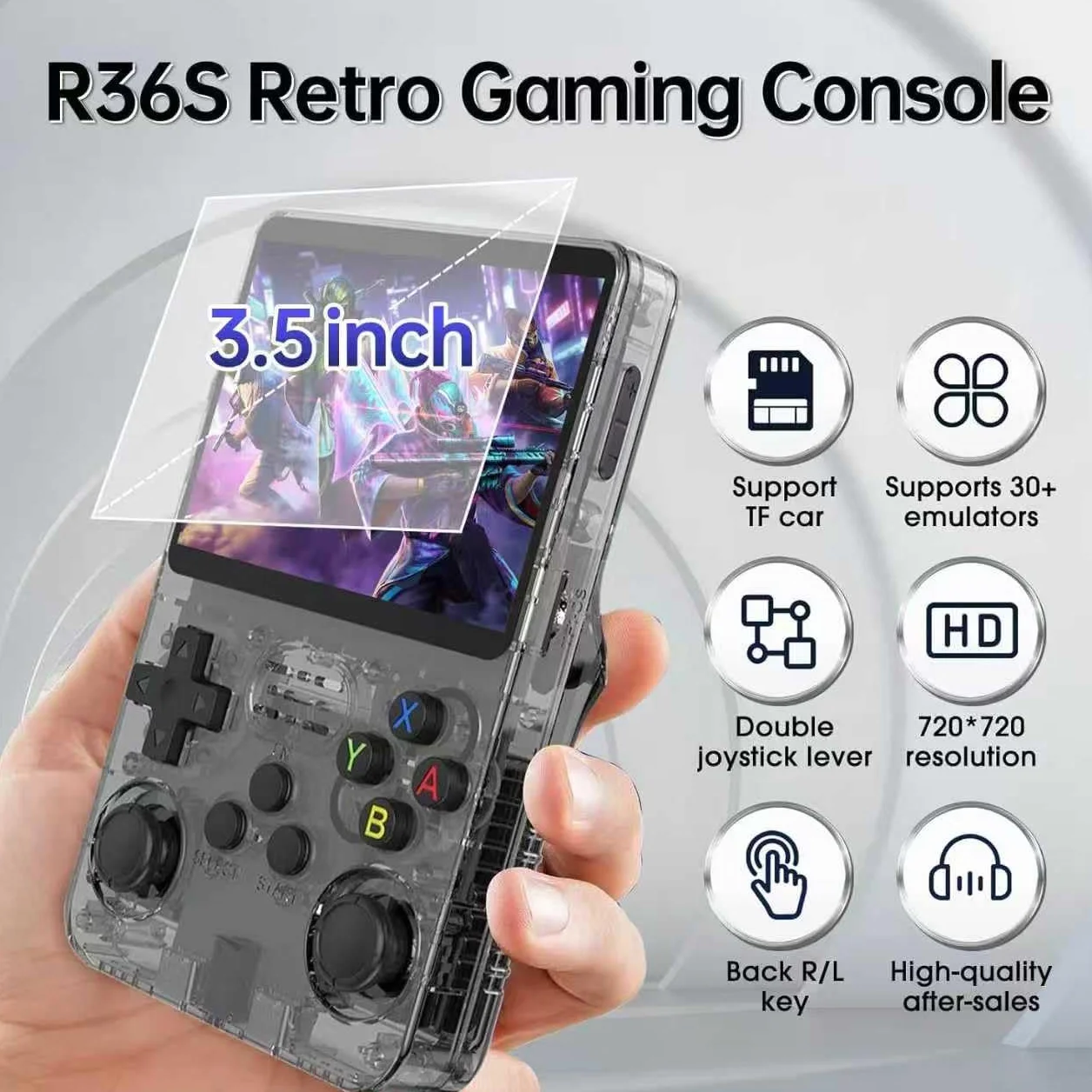 R36S - Consola de juegos de mano retro, consola de juegos retro de 128 GB con más de 30 emuladores convencionales, más de 40 000 juegos clásicos, sistema Linux de código abierto, batería de 3500 mAh
