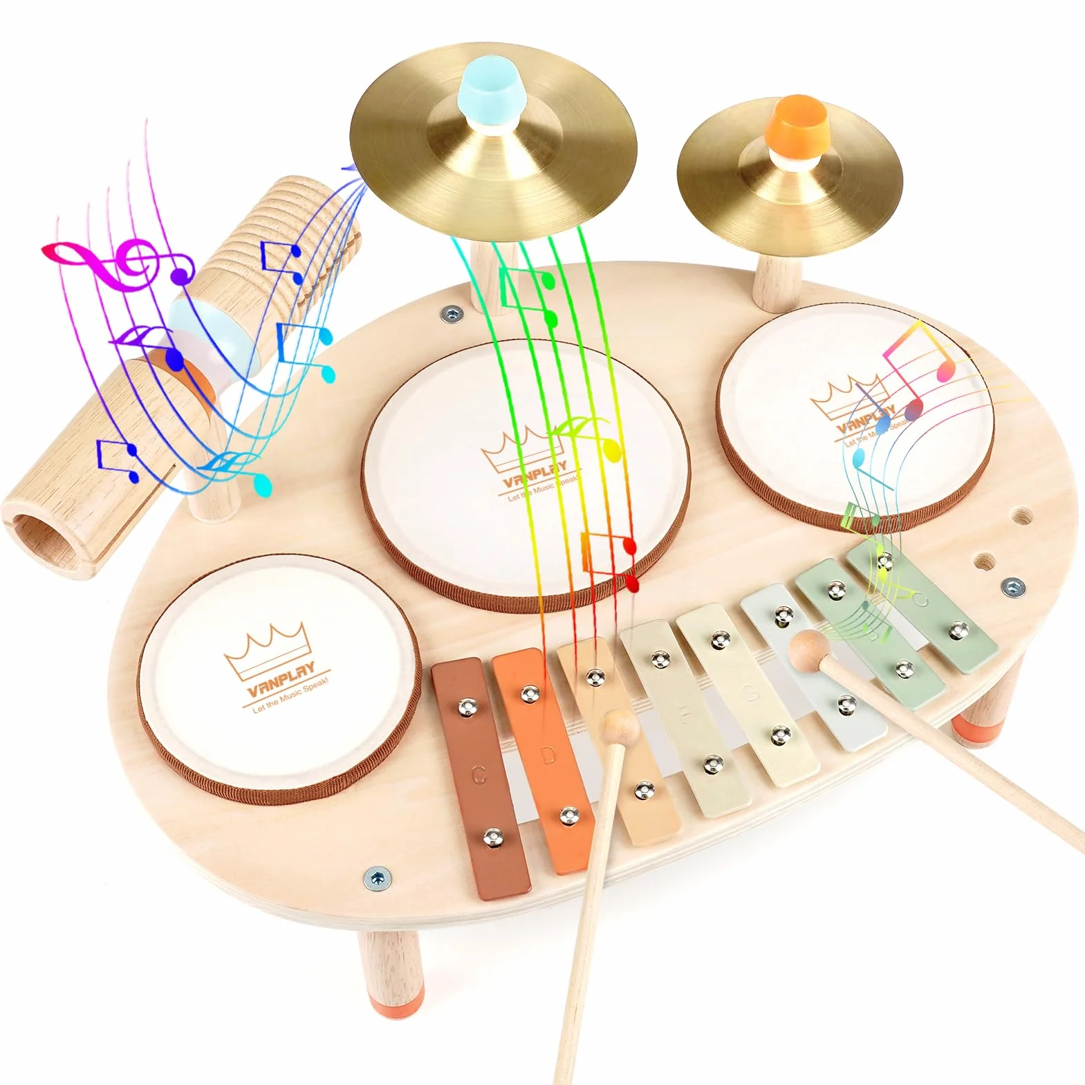 Vanplay Juguetes Niños 3 Años Tambor Infantil 9 IN 1 Juguetes de Madera Instrumentos Musicales Infantiles Regalo Niño 3 4 5 Años