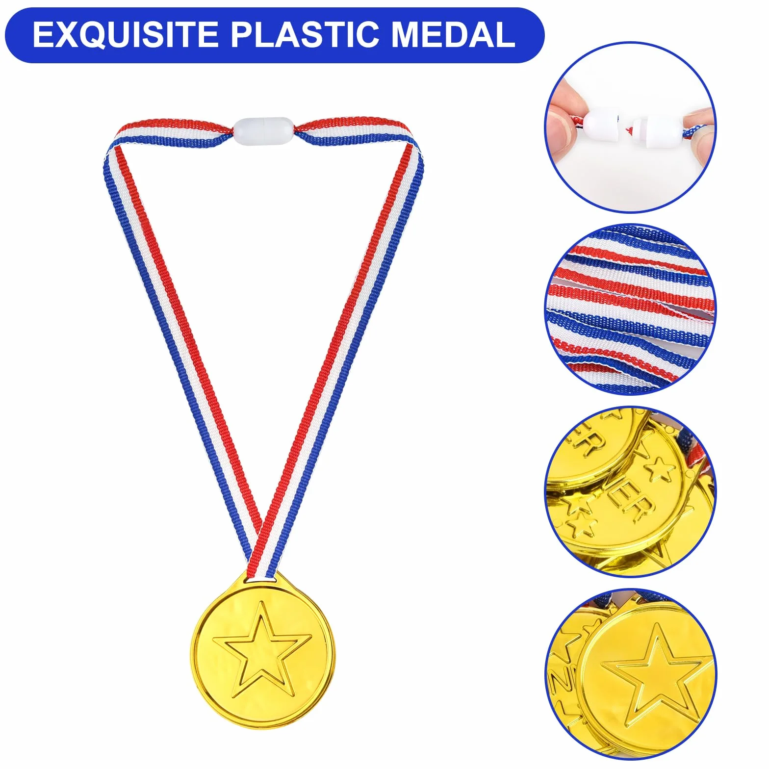 PLULON Medallas de Ganador de Plástico Bronce Dorado Plateado con Cintas para el Cuello