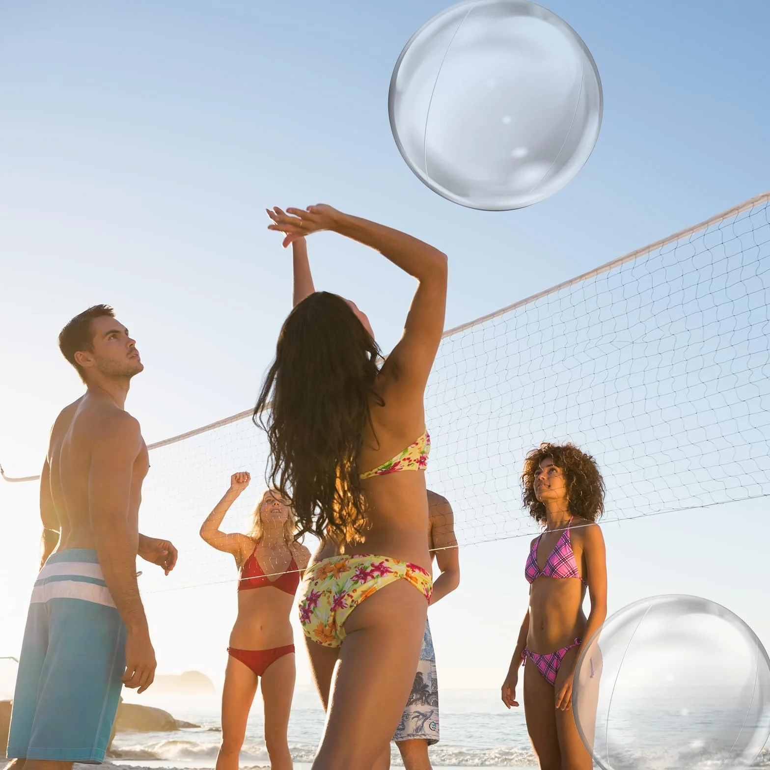 Pelota Transparente Inflable 2 Piezas Pelota Inflable Playa PVC Pelota Piscina Hinchable para Juguetes de Playa, Fiesta de Verano