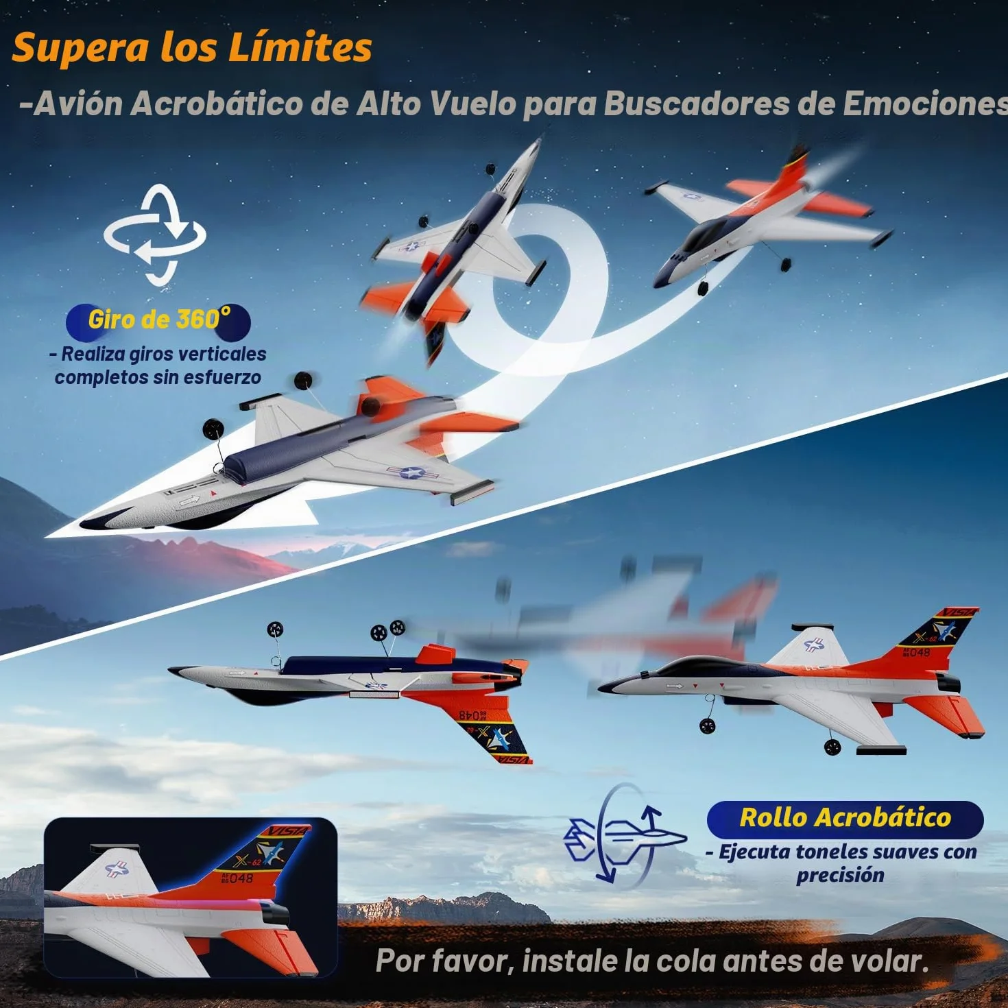 DEERC F16 Style Avión Teledirigido(X-62A Vista), RC Avión de 4 Canales, Jet de Control Remoto con estabilizador giroscópico de 6 Ejes, EPP RTF, Planeador de Hobby, fácil de Volar, Adultos y niños