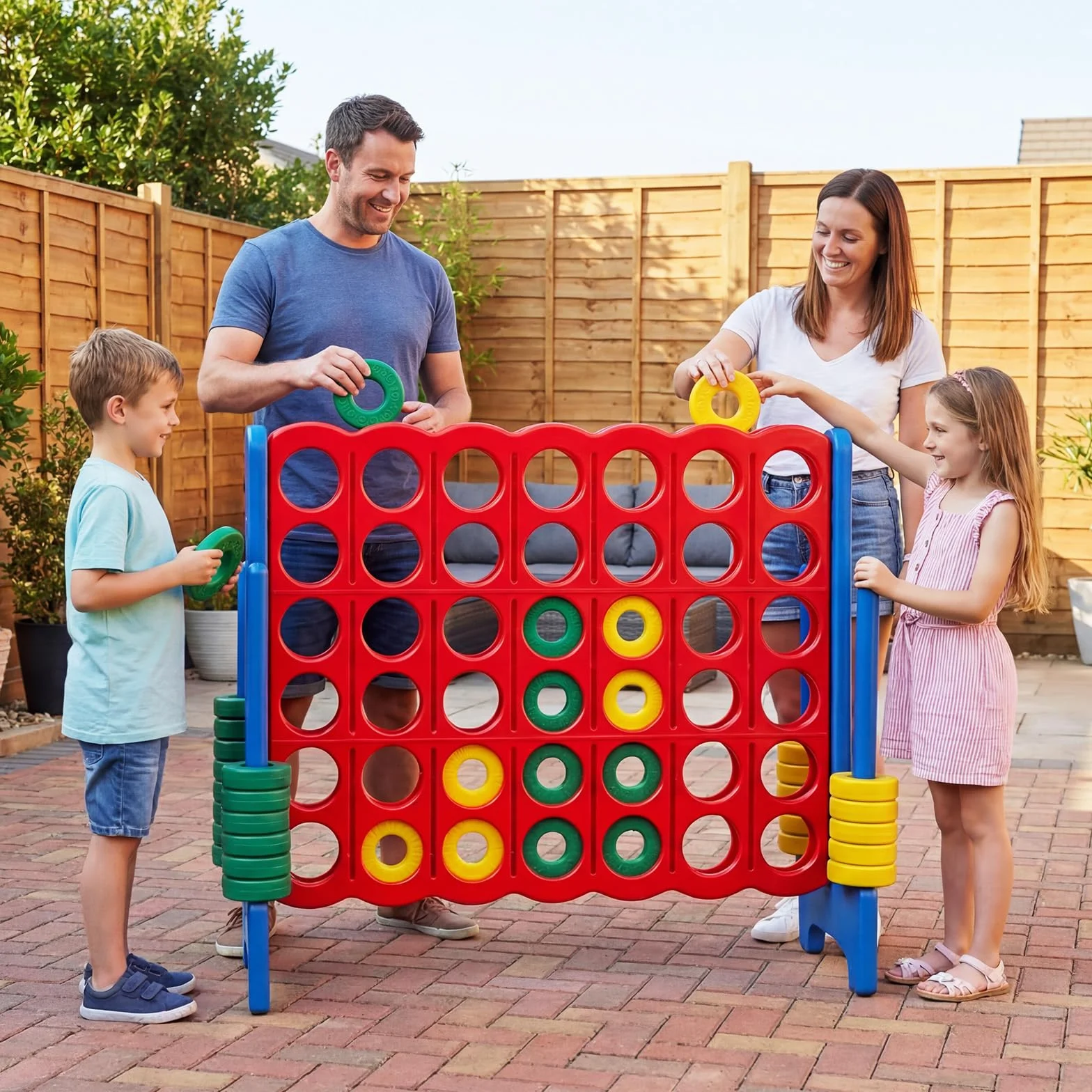 COSTWAY Juego de Match Juego de Aritmético y Educación con 42 Anillos Gigantes y Controles Deslizantes para Niños y Adultos (Azul y Rojo)