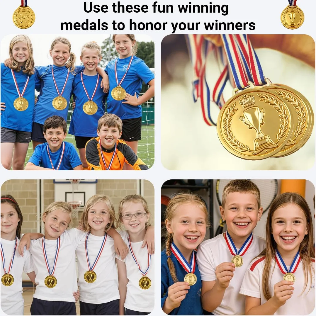 Medallas Niños 20 Piezas Medallas de Ganador de Oro Plástico Deportivas con Cintas para el Cuello