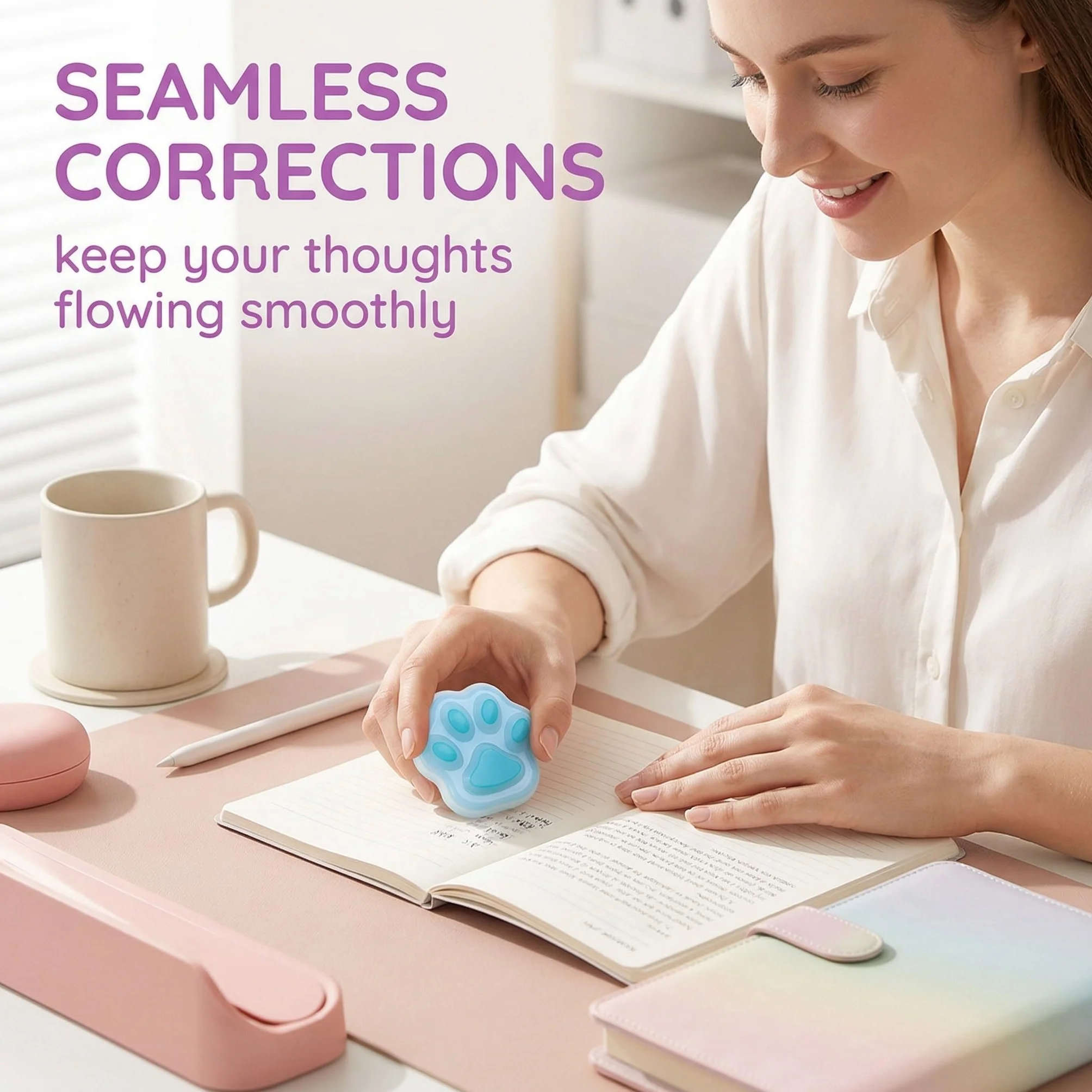 3 Piezas Gomas de Borrar con Forma de Patitas de Gato - Borrador para Bolígrafo de Gel y Borrador de Silicona para Tinta Térmica - Diseño Adorable para Material de Oficina