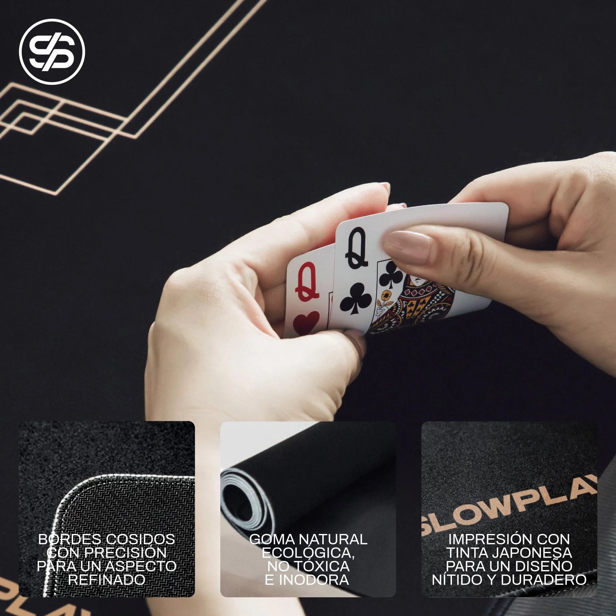 SLOWPLAY Godel Alfombrilla de póker para Texas Hold’em | tapete portátil Negro y Dorado champán, 180x90 cm, Repelente al Agua, reducción de Ruido y Bolsa de Transporte Premium