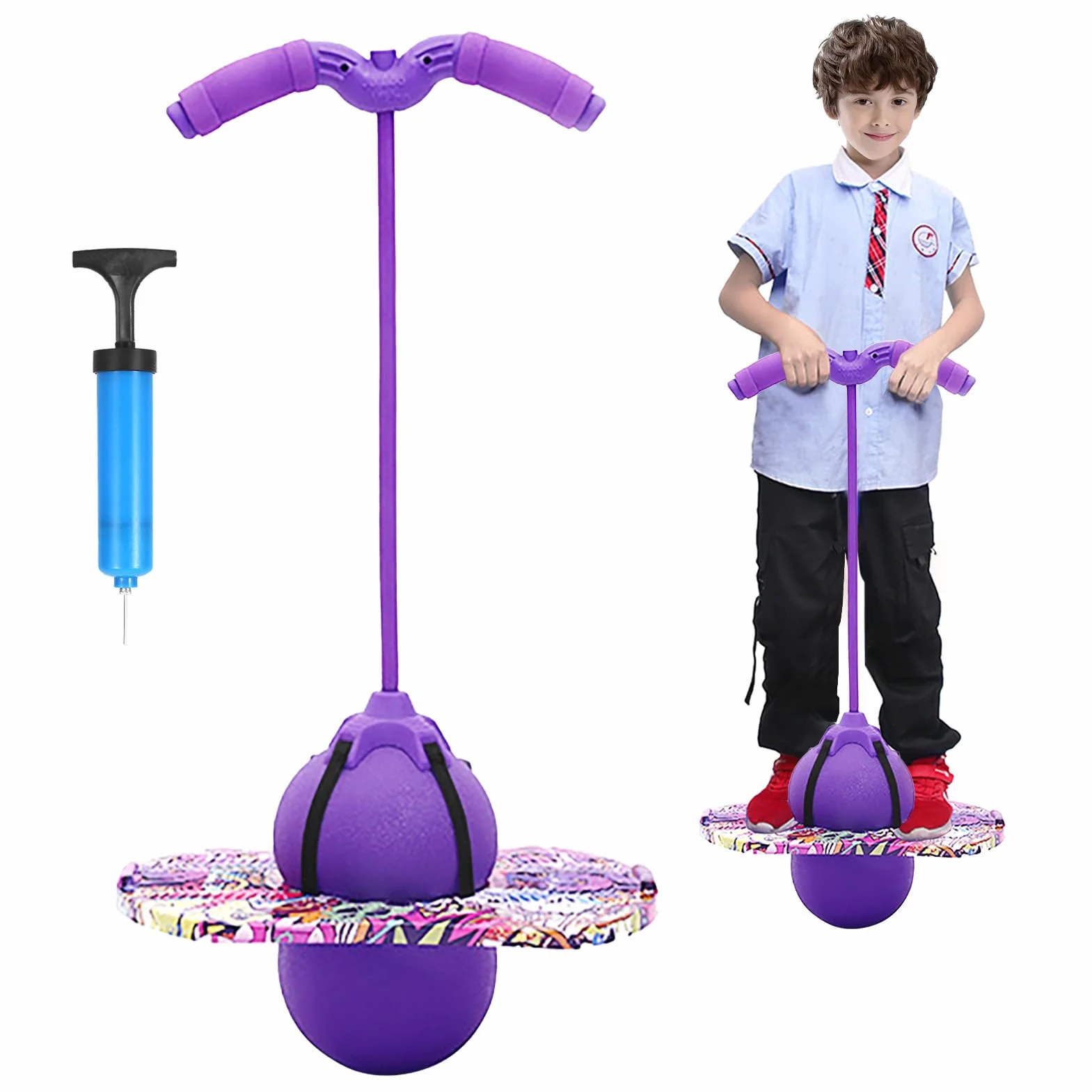Pogo con Asas,100KG Equilibrado y Coordinado Pogo de Rebote, Las Asas Son Ajustables Equipado para Niños y Adultos para Entrenar Las Habilidades de Equilibrio (Púrpura)