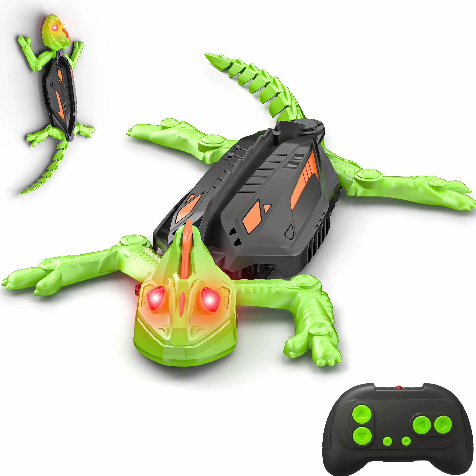 Kssvzz Lagartija Teledirigida, Gecko Teledirigido Recargable con Ojos LED, Bromas y Juegos Radio Control Robot Juguete, 360 ° Rotación Camaleon Teledirigida Regalo para niños y niñas de 3 a 12 años