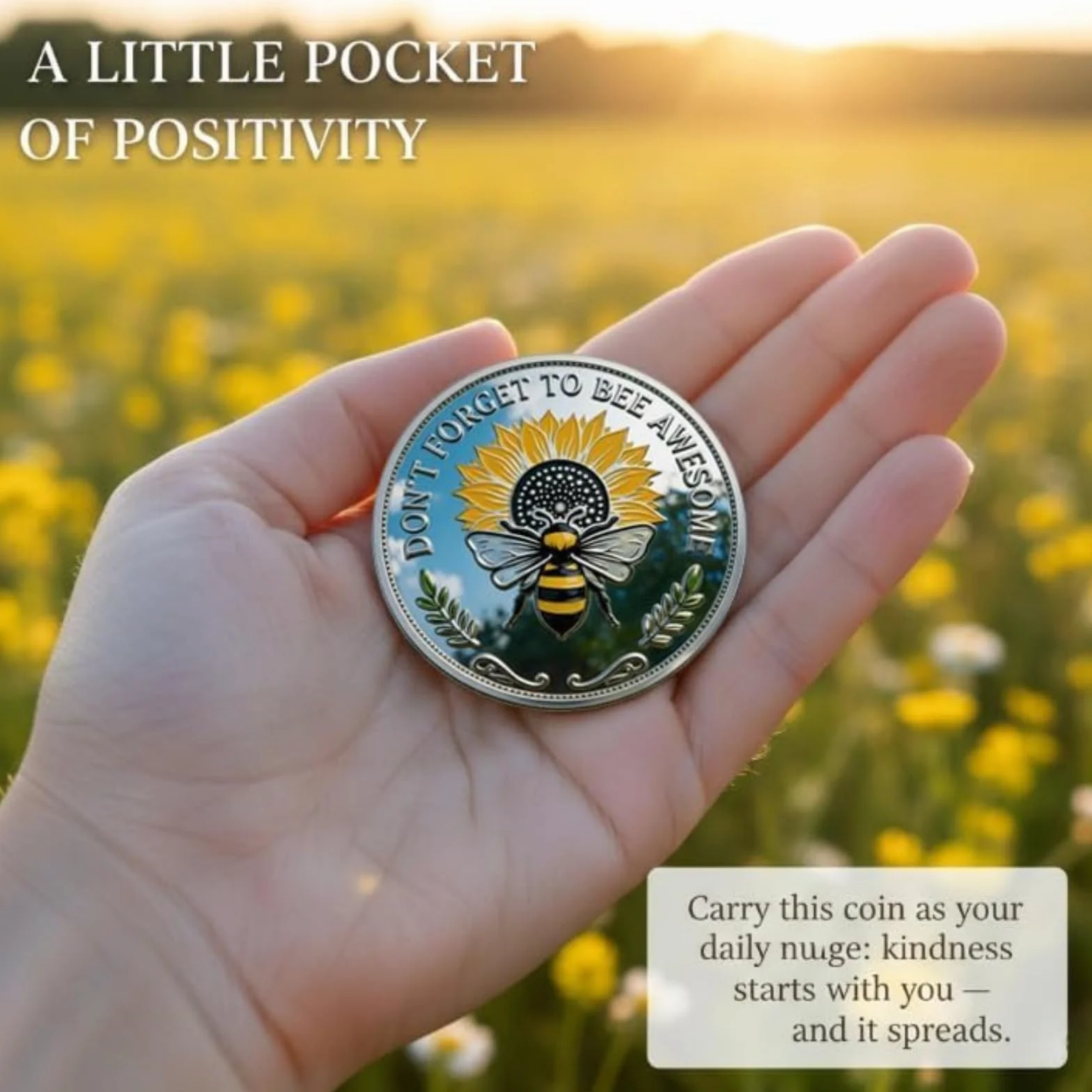 Moneda Conmemorativa de Positividad "Bee Kind" - Moneda del Desafío "Bee Kind", Ficha Motivacional de Doble Cara con Afirmaciones, Regalo Inspirador para Amigos y Familiares (#A6Pcs)