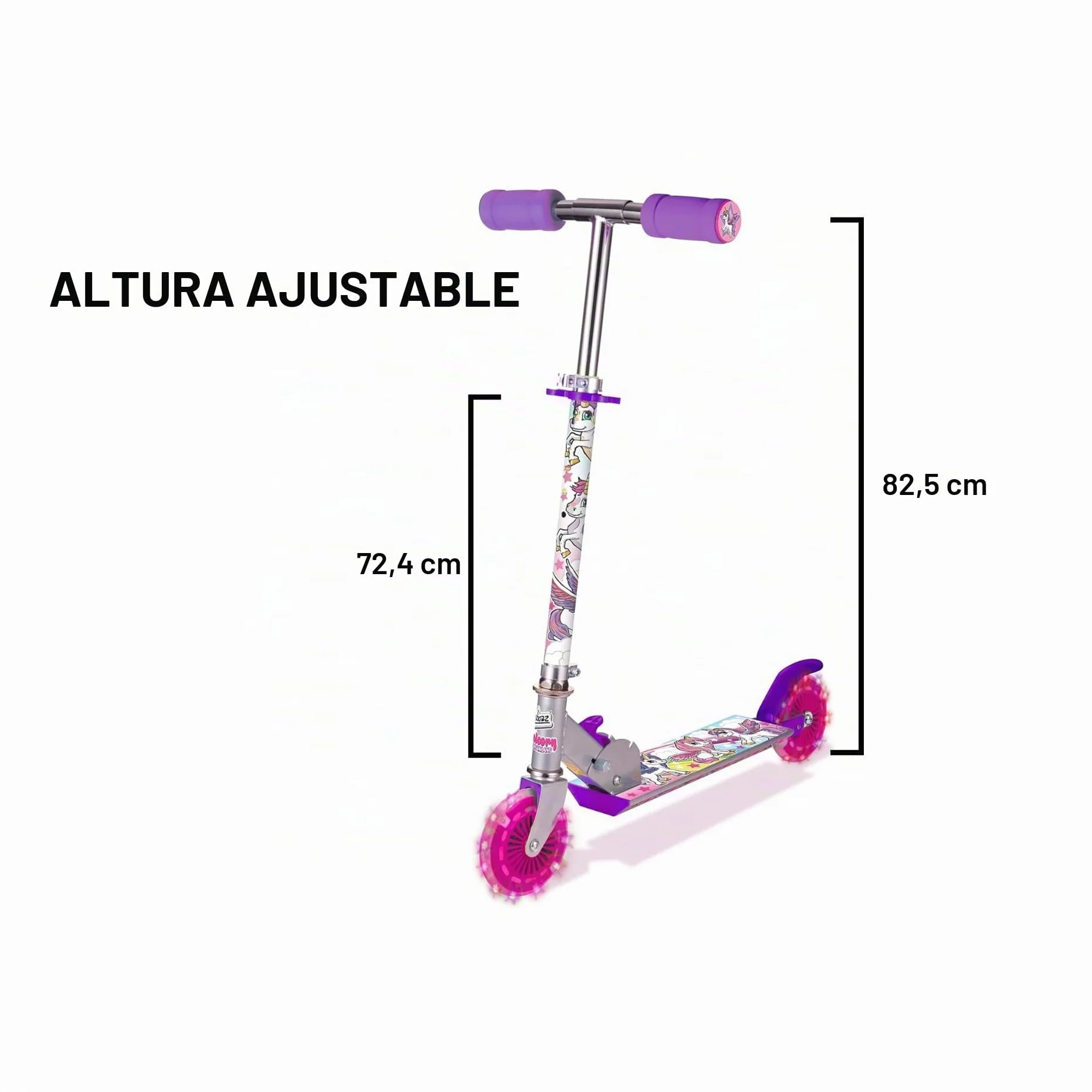 Ozbozz SV13988 Unicorn Scooter con 2 Ruedas iluminadas, 4-11 años, manillar ajustable, Multicolor