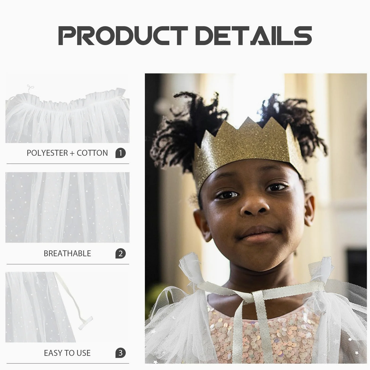 Capa de Disfraz para Niñas Capa de Gasa white Transpirable para Fiesta y Cosplay Tamaño Infantil Adecuado para Fiestas de Cumpleaños y Eventos Temáticos