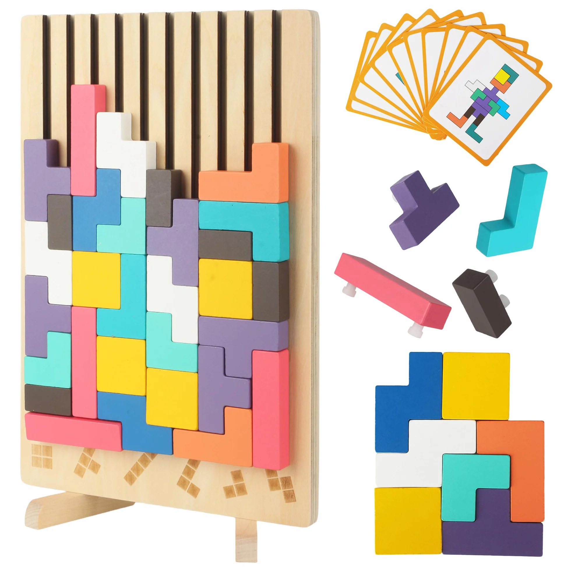 Rompecabezas 3D de Madera Tetris, Rompecabezas niños, Juegos Montessori 3 4 5 6 Años, Juego Tetris Madera, Inteligencia Jigsaw, Cerebro Juguete, Regalos para Niños