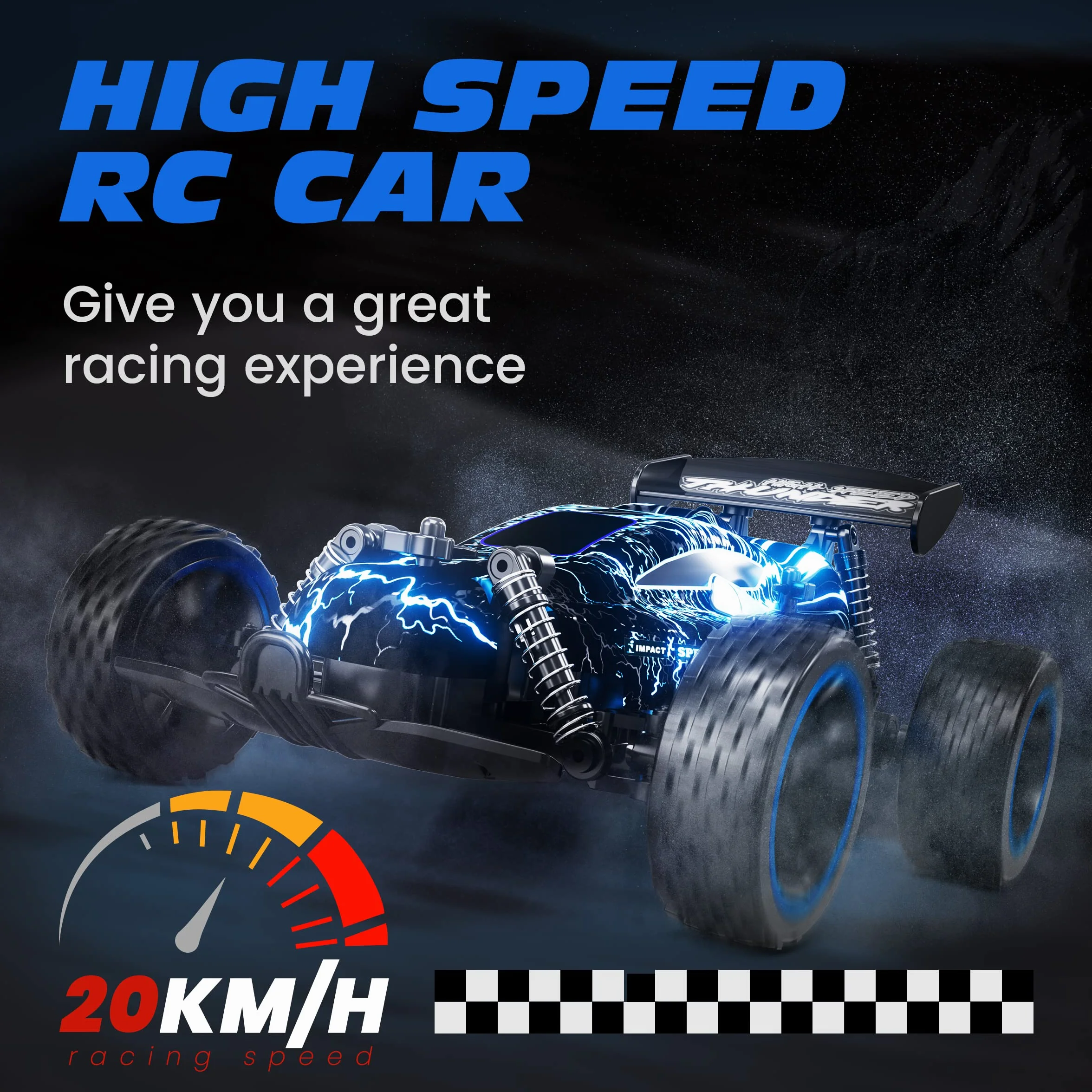 Tecnock Coche Teledirigido para Niños 1:18, Coche RC 2WD de Alta Velocidad 20 km/h, Buggy Todoterreno 2,4 GHz con Baterías Recargables para 50 Min, Regalo para Niños y Niñas