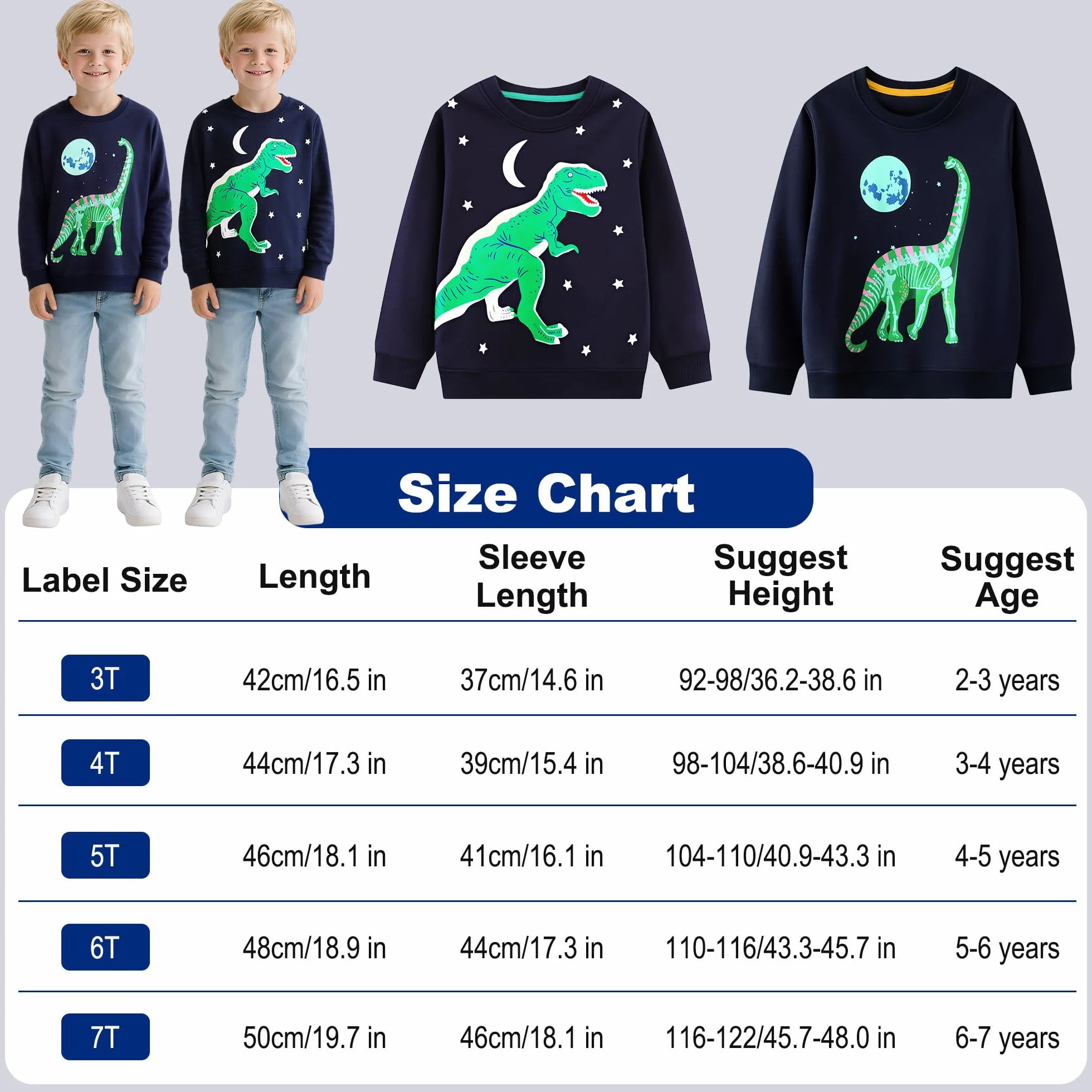 Sudaderas Niño Algodón Dinosaurio Dibujos Pullover Cuello Redondo Manga Larga 2-7 Años