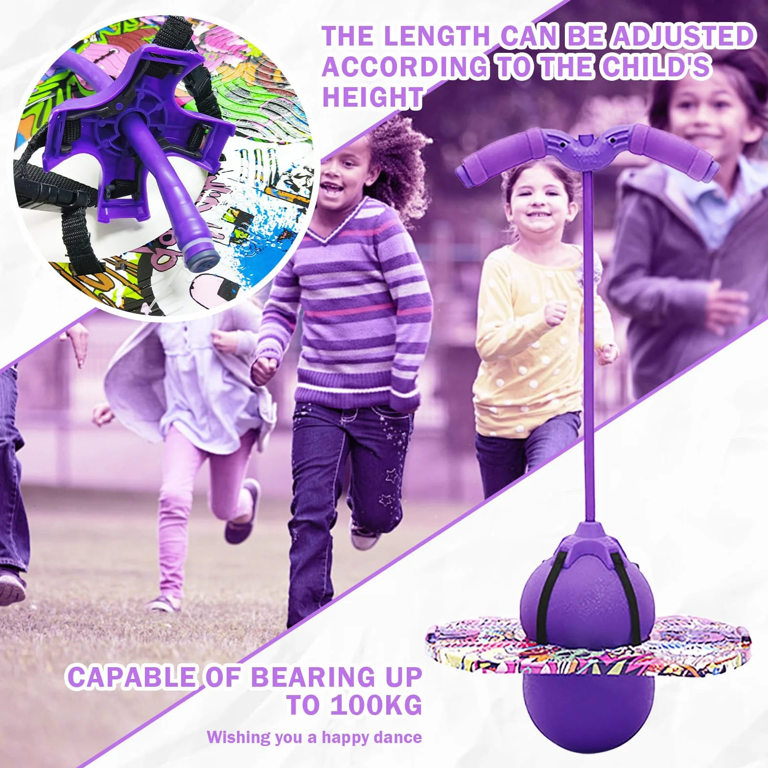 Pogo con Asas,100KG Equilibrado y Coordinado Pogo de Rebote, Las Asas Son Ajustables Equipado para Niños y Adultos para Entrenar Las Habilidades de Equilibrio (Púrpura)