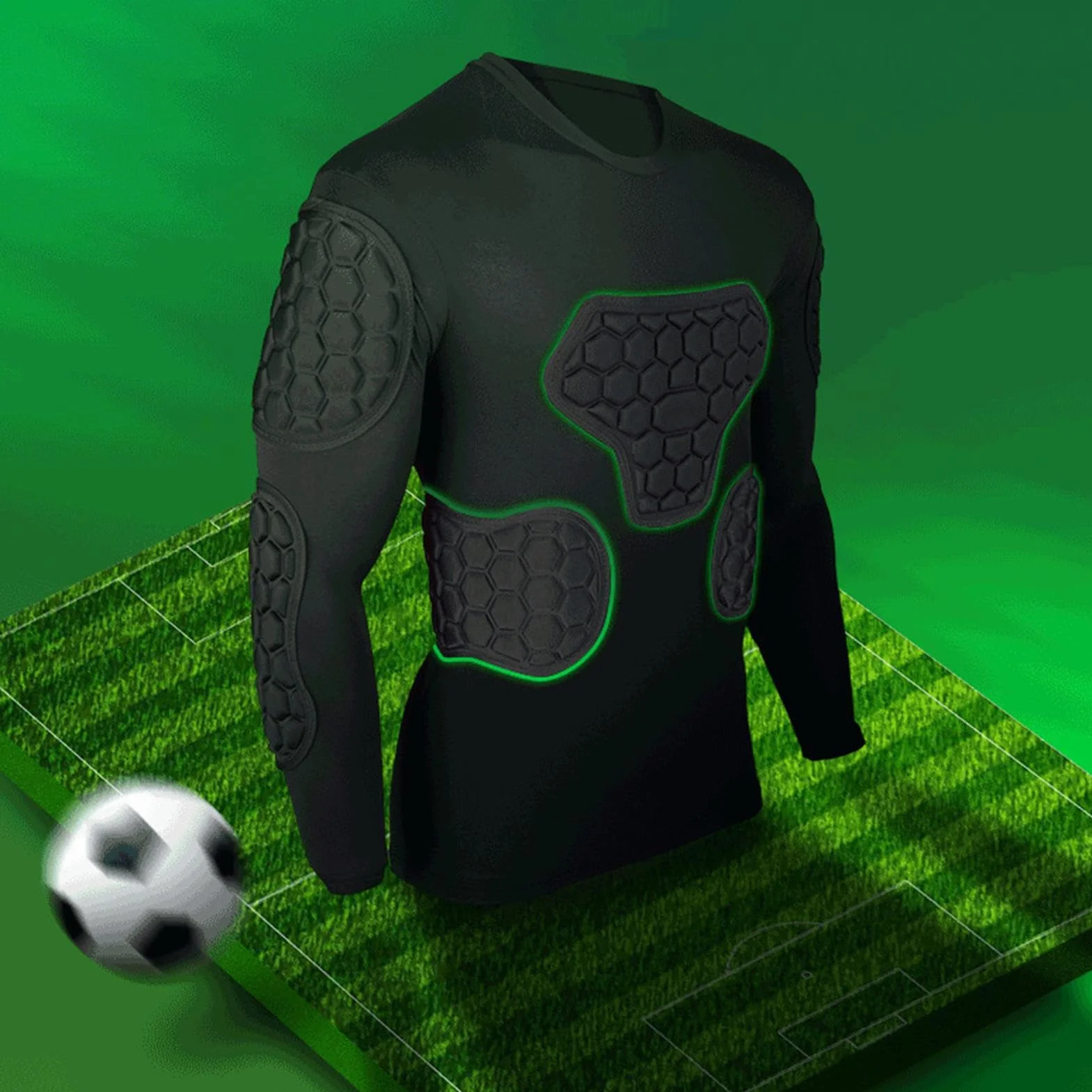 Camiseta Acolchada de Fútbol para Portero Manga Larga, Camisa de Compresión para Paintball y Baloncesto
