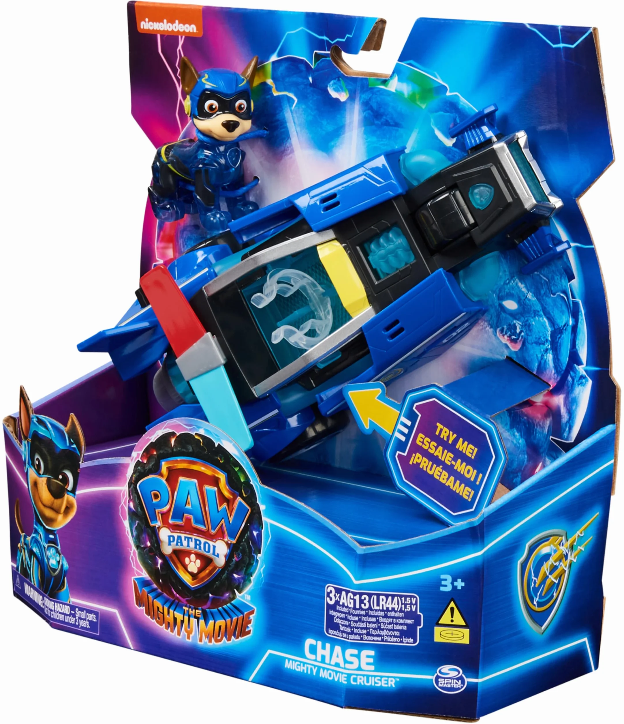 Paw Patrol Patrulla Canina Figura Chase Coche Juguete Luces Sonidos Superpelícula 3 Años+