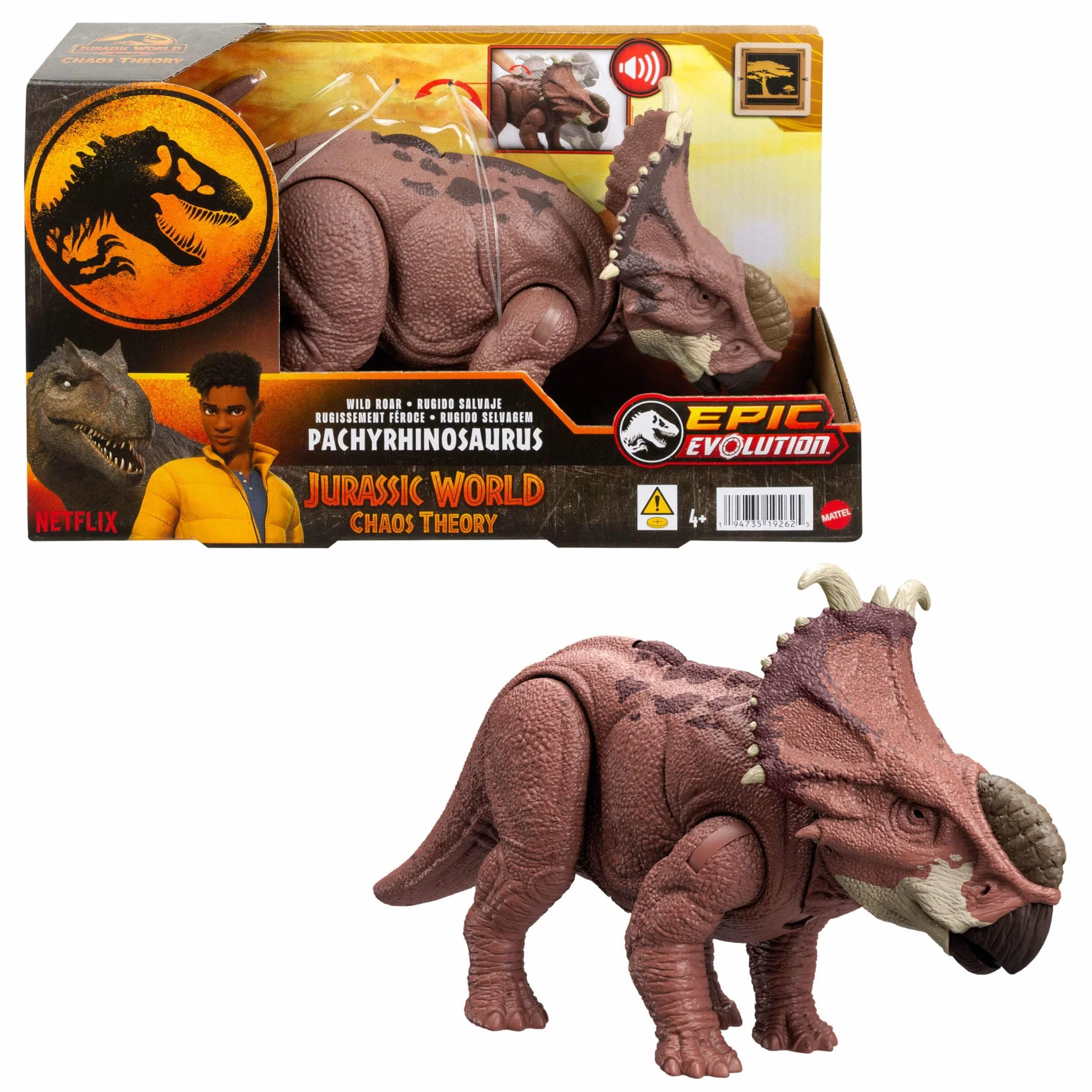 Mattel Jurassic World Epic Evolution Pachyrhinosaurus Rugido Salvaje Figura de acción dinosaurio sonidos regalo +4 años HTK72