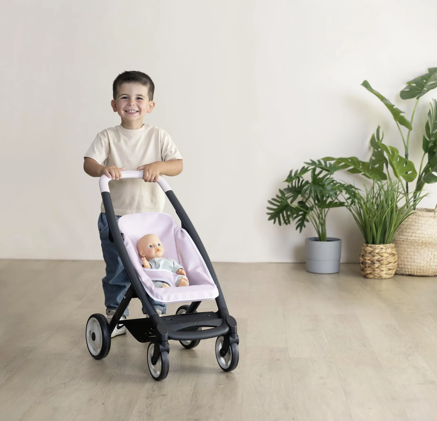 SMOBY Carrito Combi 3 en 1 Maxi-Cosi Rosa Capazo extraíble Silla de Paseo Cochecito para muñecas 42 cm Desde 3 años