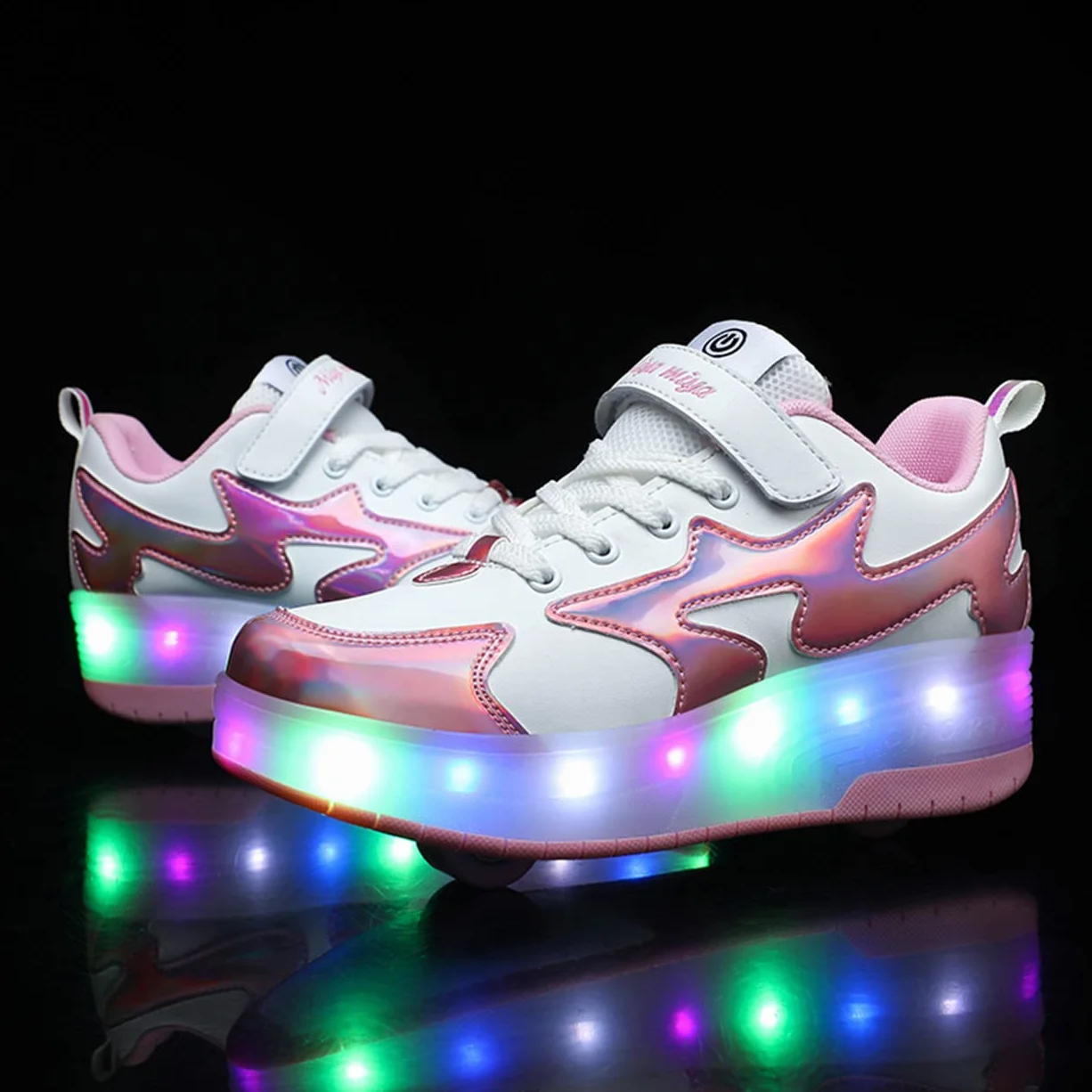 Zapatos con Ruedas Zapatillas LED con Dos Ruedas para Niños Carga USB Automática Calzado Skateboarding