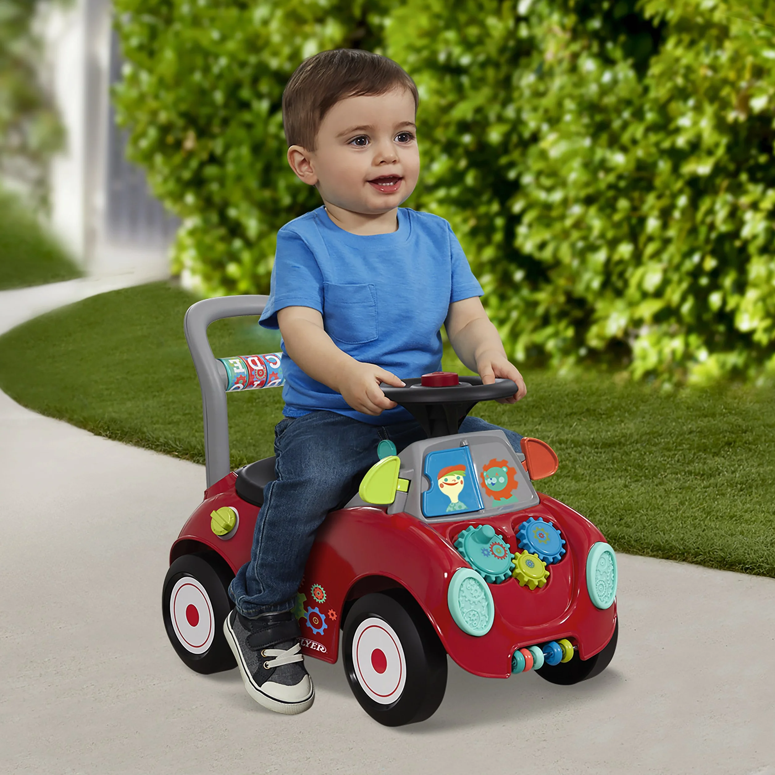 Radio Flyer Cochecito Ocupado, Sentado o de pie, Juguete para pasear para niños pequeños, de 1 a 3 años, Juguete Rojo para pasear para niños