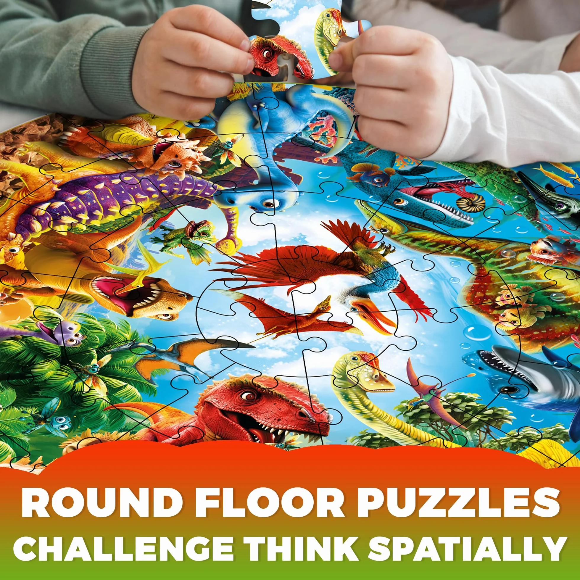 QUOKKA Puzzle Redondo para Niños de 4 a 6 años - Rompecabezas Gigante de 48 Piezas para Niños de 3 a 5 años - Rompecabezas Educativos Grandes de 2 a 4 años - Juego de Actividades Dinosaurios