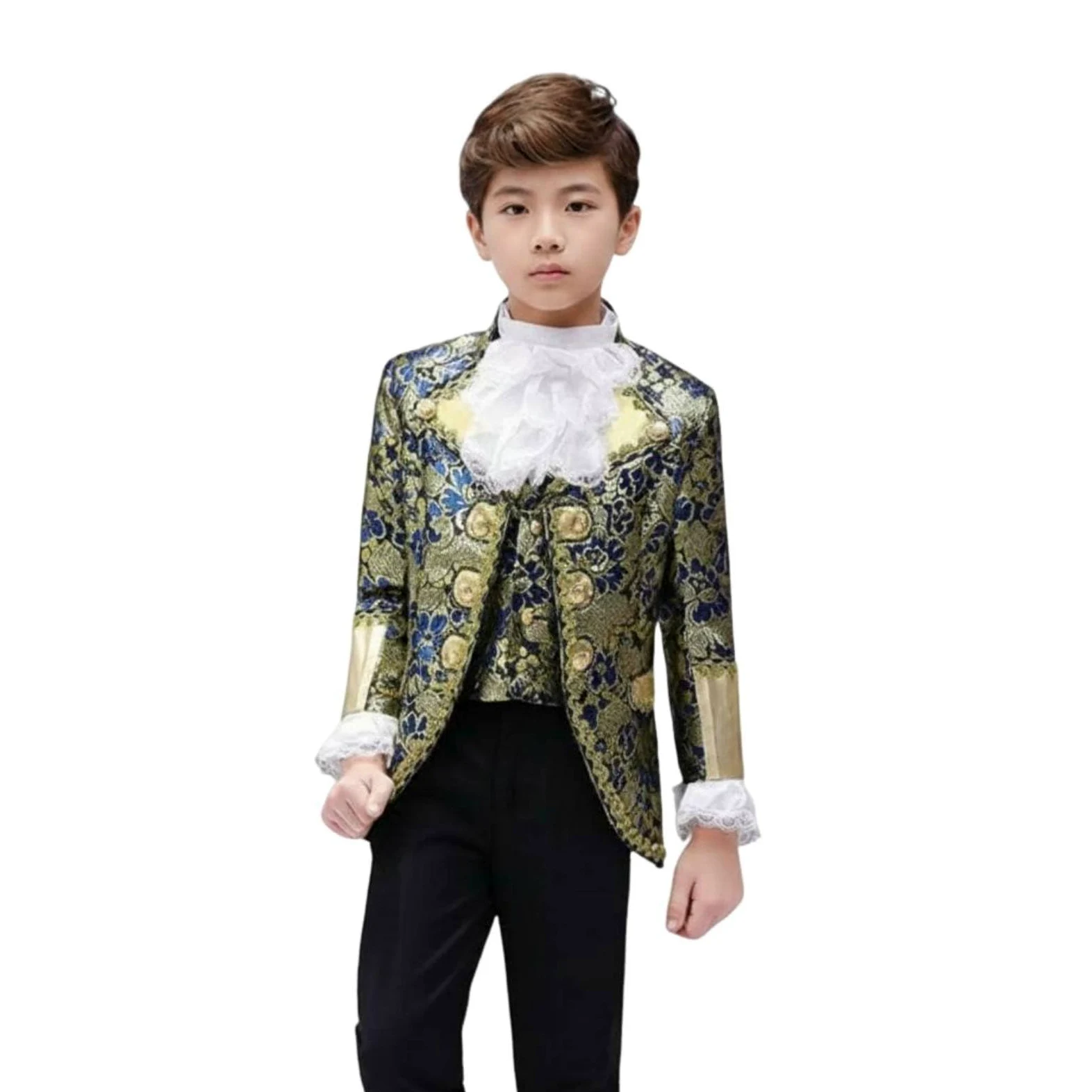 Disfraz para Niño Príncipe Conjunto con Chaqueta Vistosa Pantalón Chaleco y Encaje Elegante Material Ligero Adecuado para Escolar Fiestas Especiales Sesiones de Fotos