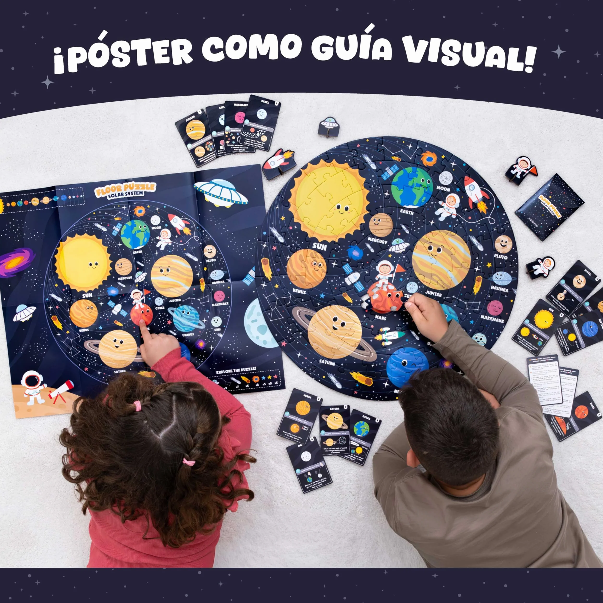 BONNYCO Puzzle XXL Sistema Solar 70 Piezas 58x58 cm Rompecabezas Redondo Planetas Juegos Educativos Niños 4 Años