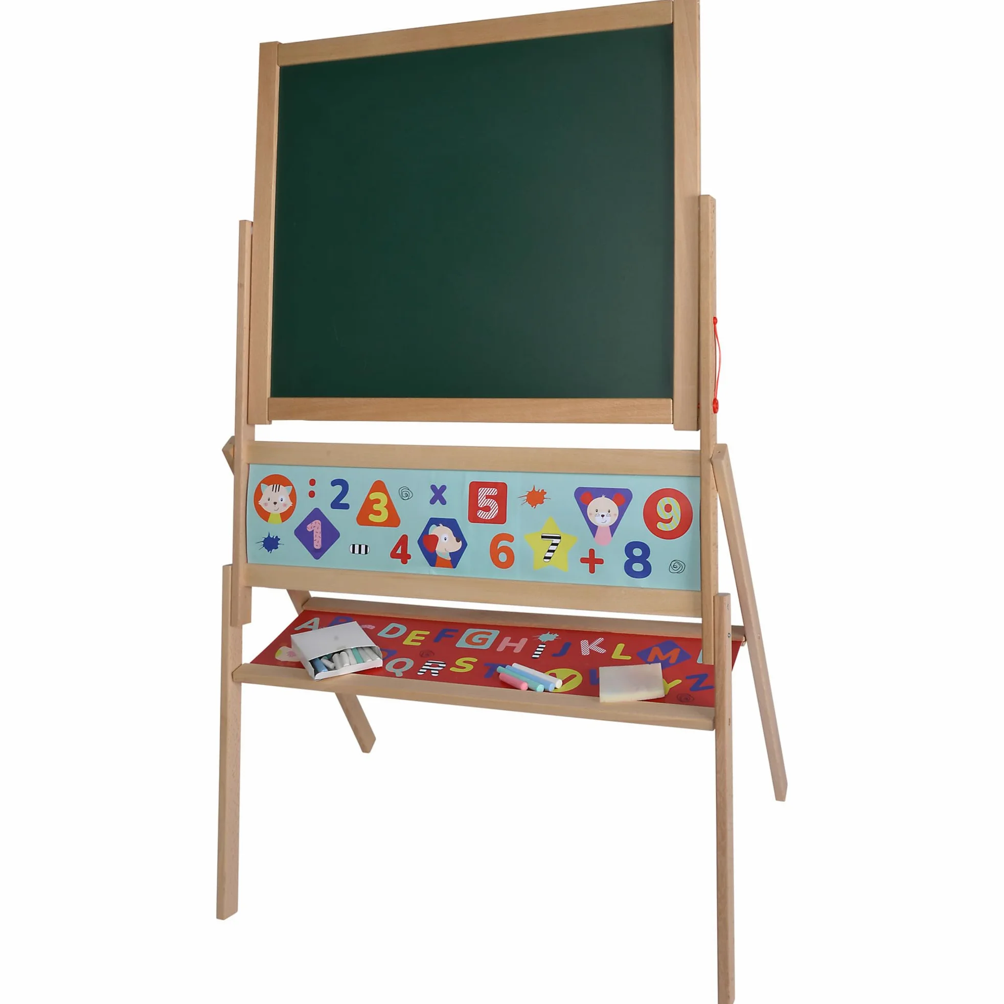 Eichhorn - Pizarra magnética de pie, pizarra infantil con 48 letras magnéticas, 10 tizas, esponja, se puede escribir en ambos lados, con estante, giratorio, 60 piezas, 66 x 110 cm, de madera de haya,