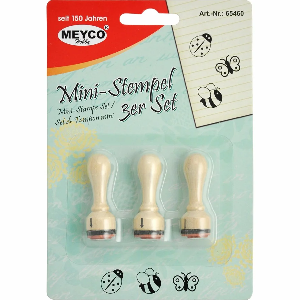 Sello de madera con diseño de mariquita, abeja y mariposa, juego de 3