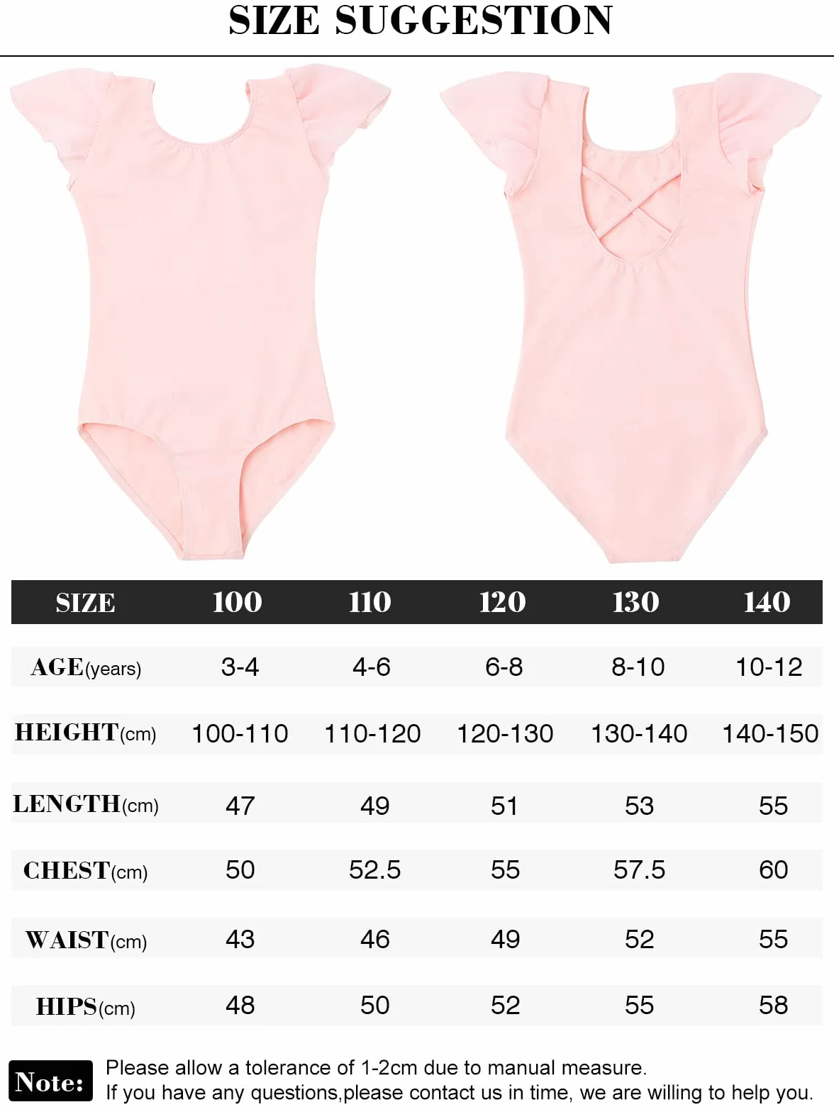 Maillot Ballet Niña Leotardo Danza Manga de Soplo 3-12 Años