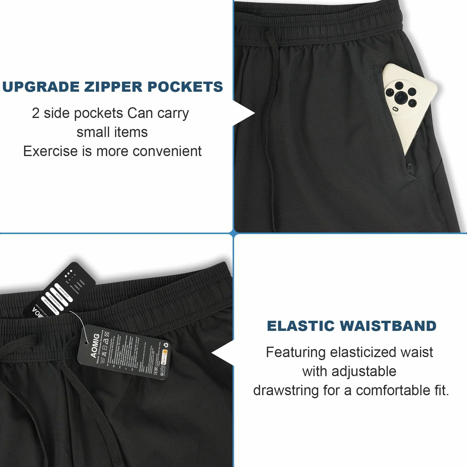 AOMIG Pantalones Cortos Deportivos de Secado Rápido para Hombre, Ligeros y Transpirables para Entrenamiento, Correr, Gimnasio