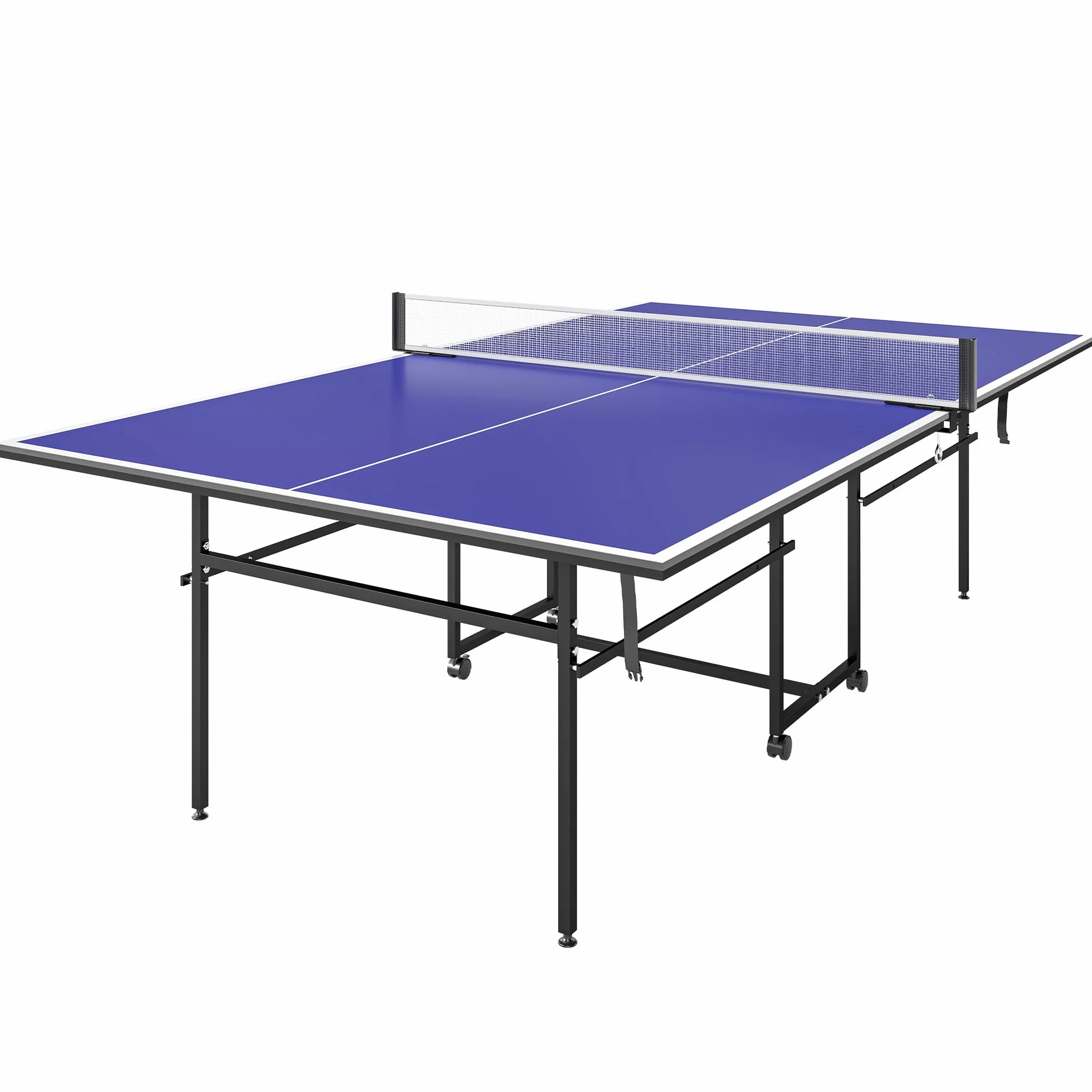 SPORTNOW Mesa de Ping-Pong Profesional Plegable con 4 Ruedas, Red, 2 Palas y 3 Pelotas 274x152,5x75,5 cm Azul