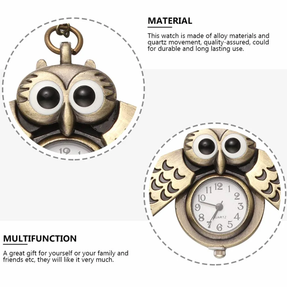 Búho Reloj de Bolsillo Vintage Retro Bronce Steampunk Locket Colgante Cadena Larga