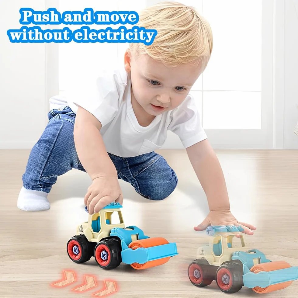 Juguetes de Vehículos de Construcción 4 en 1 para Niños a Partir de 2 Años, Set de Excavadoras DIY con Destornillador, Desmontar Camión de Ingeniería para Niños, Niños