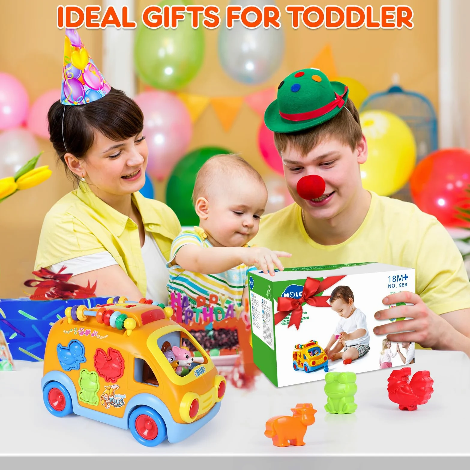 Coches de juguete para niños de 1 año, juguetes para bebés de 12 a 18 meses, juguetes de aprendizaje musical para niños pequeños de 1 a 3 años, autobús educativo con bloques de animales, regalo de