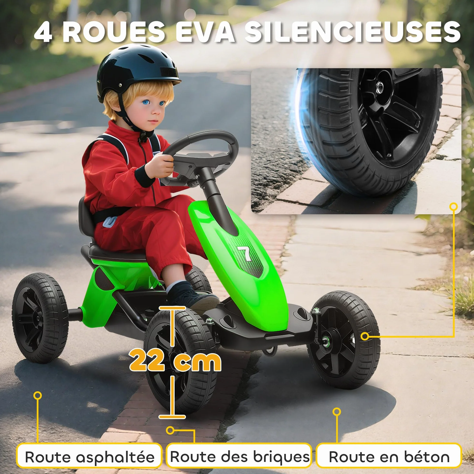 AIYAPLAY Kart a pedales para niños, go-Kart para niños con ruedas de EVA silenciosas, avanzar y retroceder, coche a pedales para niños de 2 a 5 años, color verde