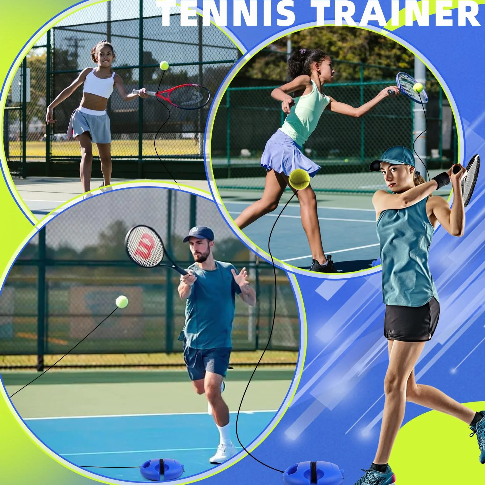 ELNLE Entrenador de tenis con 2 bolas de repuesto y cuerda para entrenamiento al aire libre