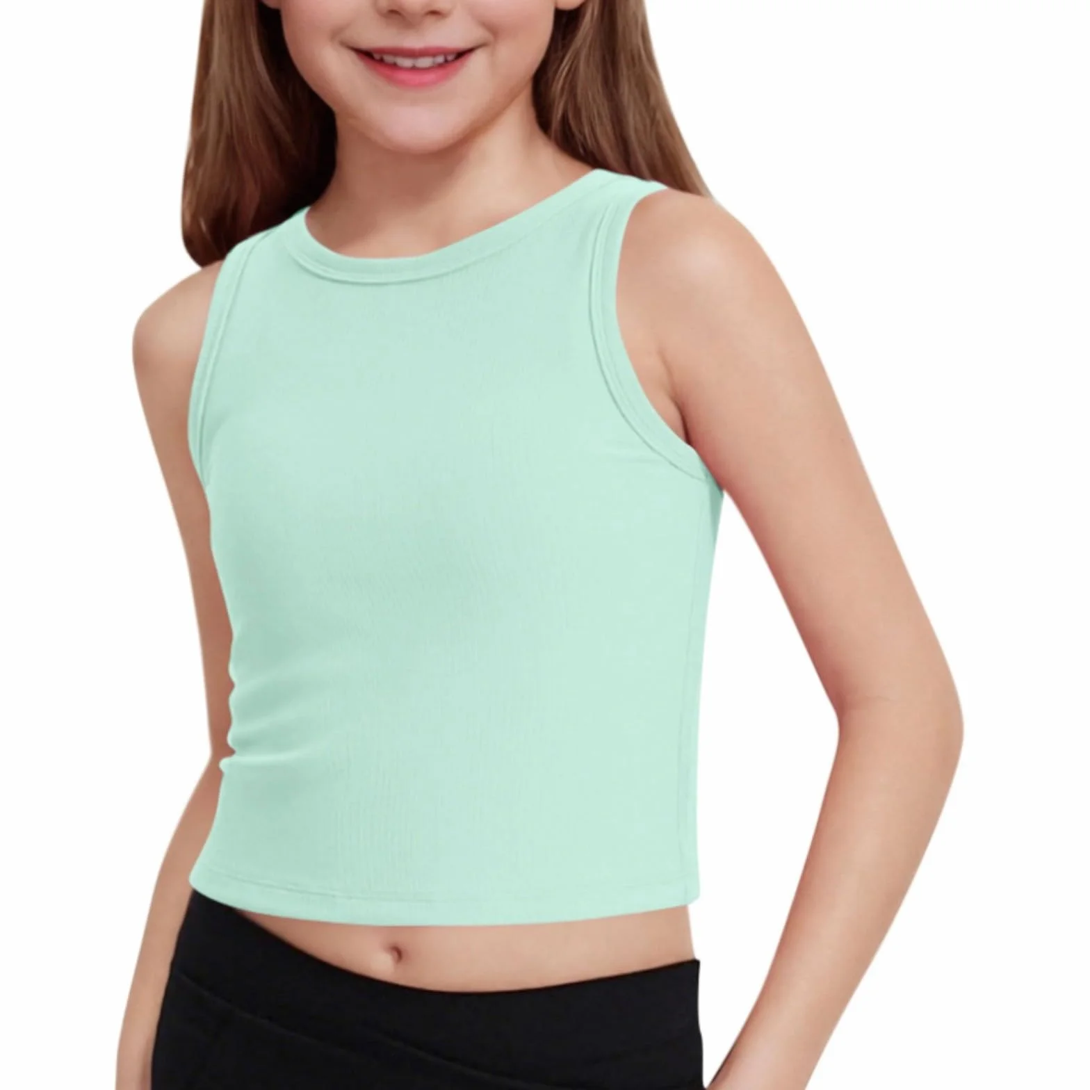 Camiseta de manga larga para niña 128 Athletic Tank Rippenstrick High Neck Crop Top Gimnasio Yoga