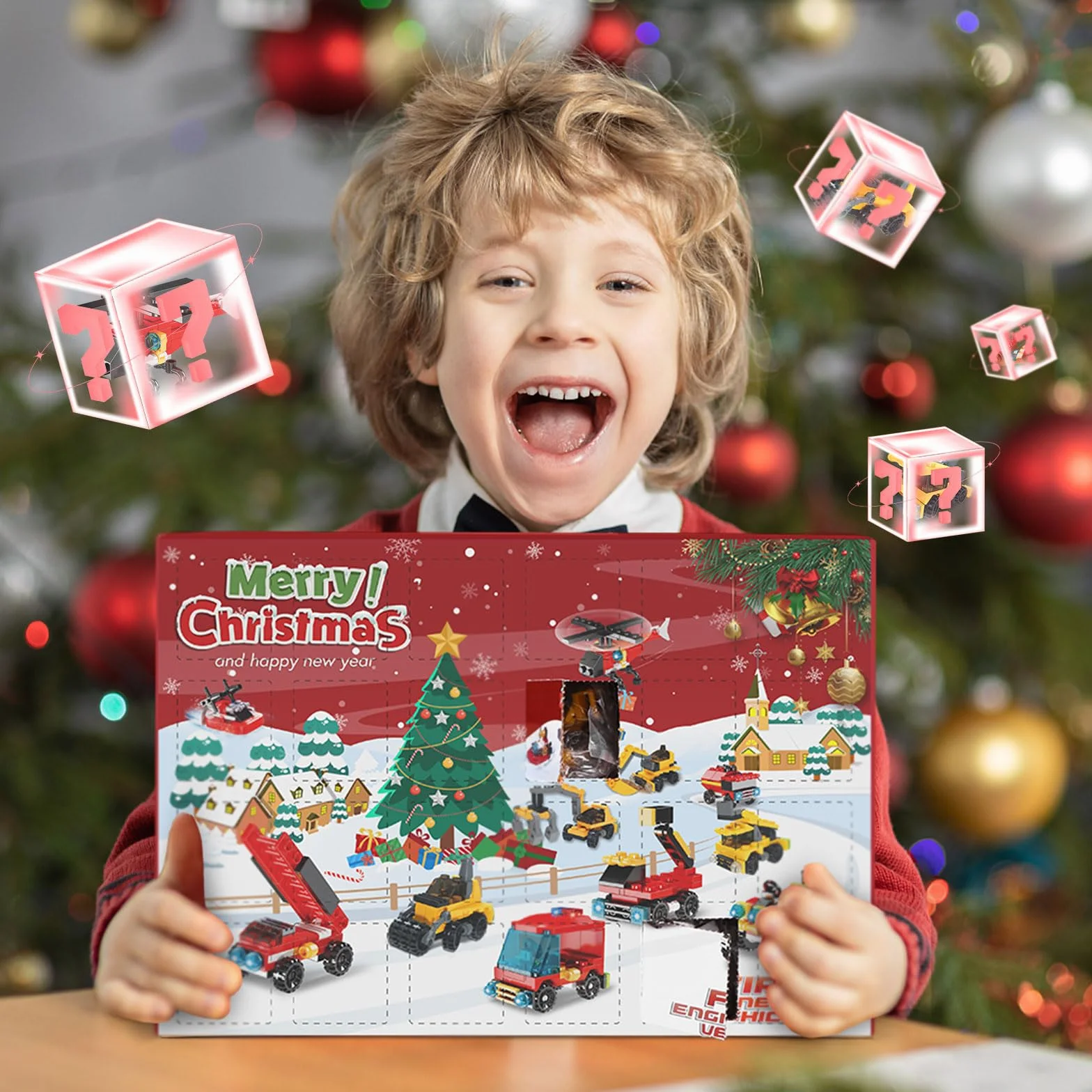 Calendario Adviento Niños 24 piezas Bloques de construcción de camiones de bomberos e ingeniería Juguetes para niños Calendario de Adviento 24 días Regalos para Niñas