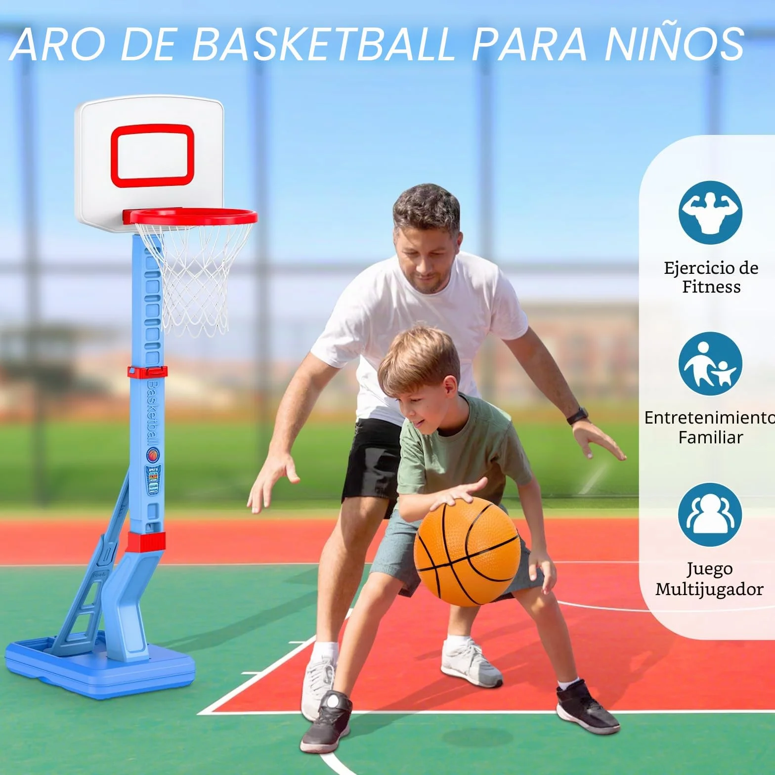 Canasta Baloncesto Infantil, Altura Ajustable 70-138 cm,Mini Canasta de Baloncesto para Interior y Exterior,Regalos Cumpleaños para niños de 3 a 8 años-Azul