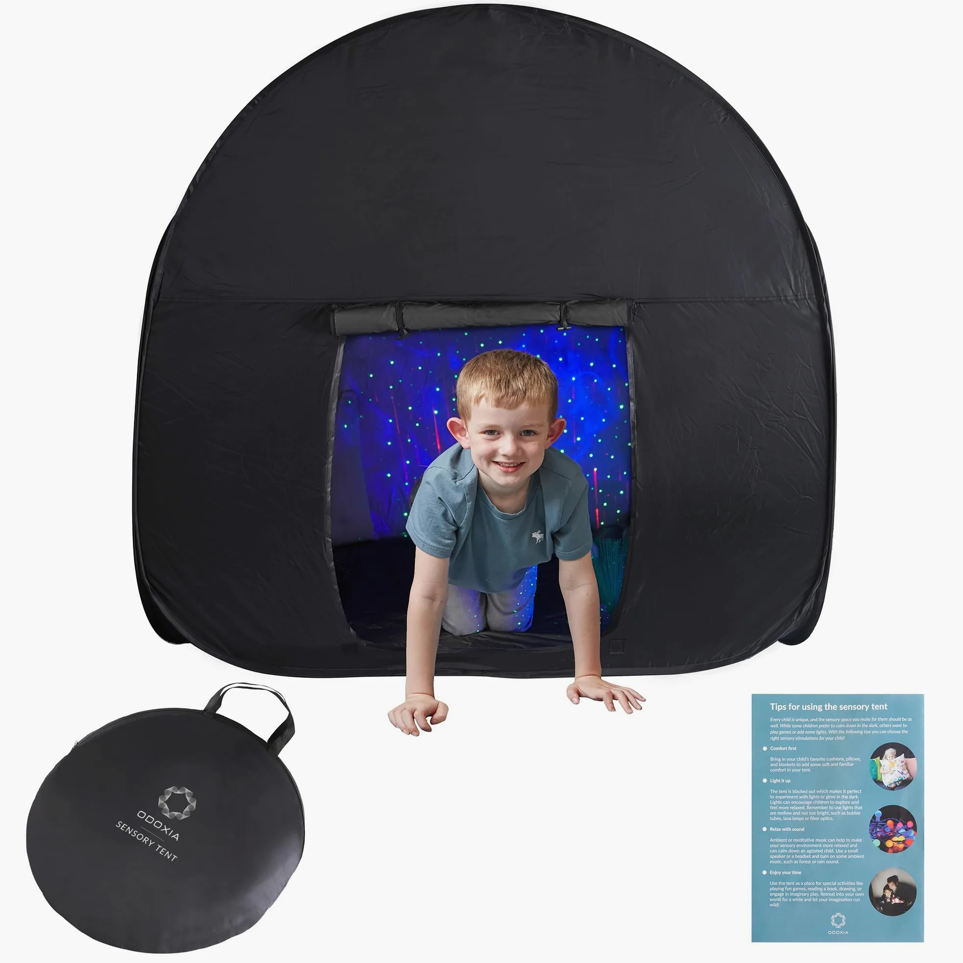 Tienda Sensorial | Rincón De Calma para Que Los Niños Jueguen Y Se Relajen | Ayuda En Autismo, TPS, Ansiedad Y Concentración | Tienda Sensorial Negra para Niños Autistas | Doble