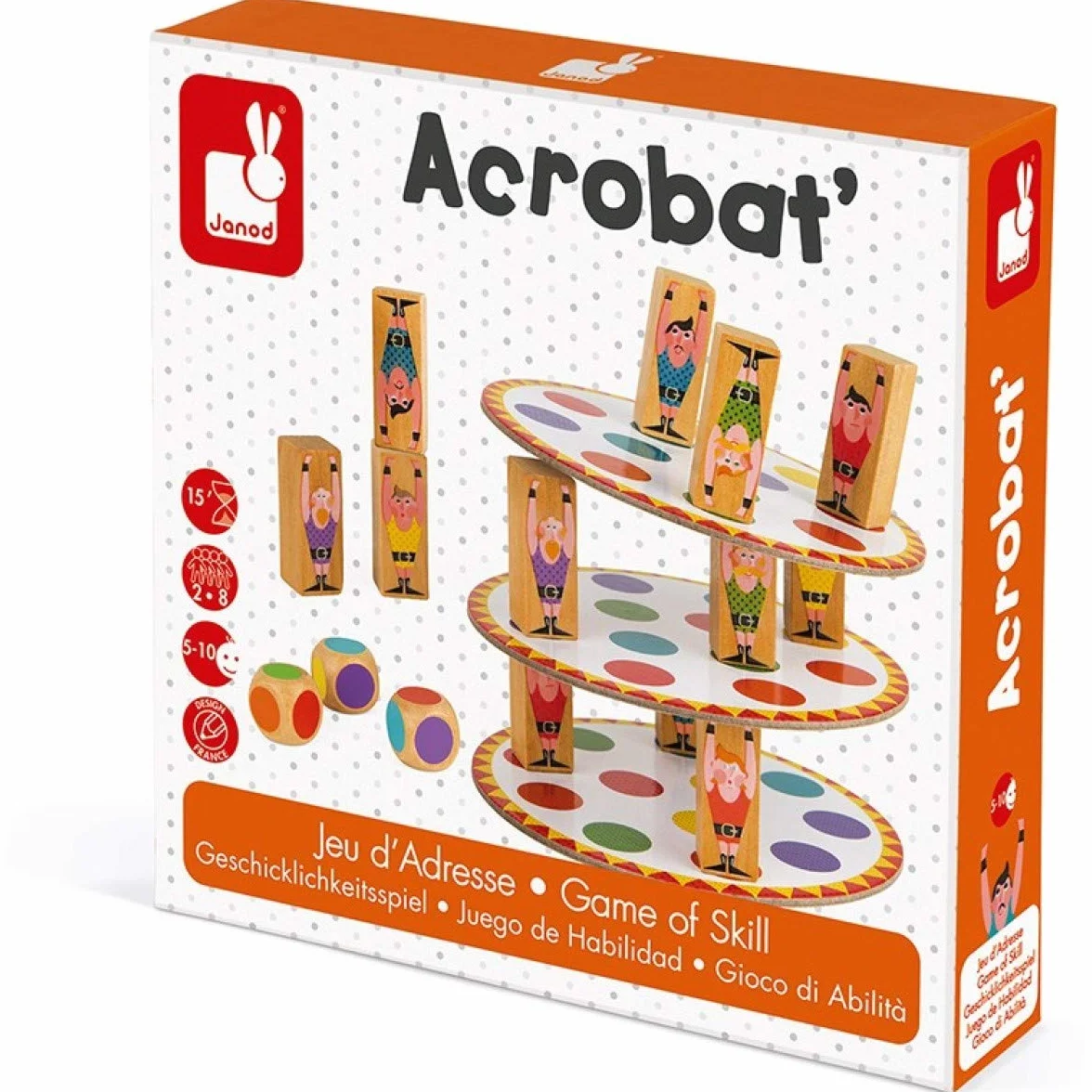 Janod - Acrobat' - Juego de Habilidad y Estrategia, Juegos de Mesa para Niños, Concentración y Motricidad Fina, para 2 Jugadores O Más - Desde Los 5 Años, J02757