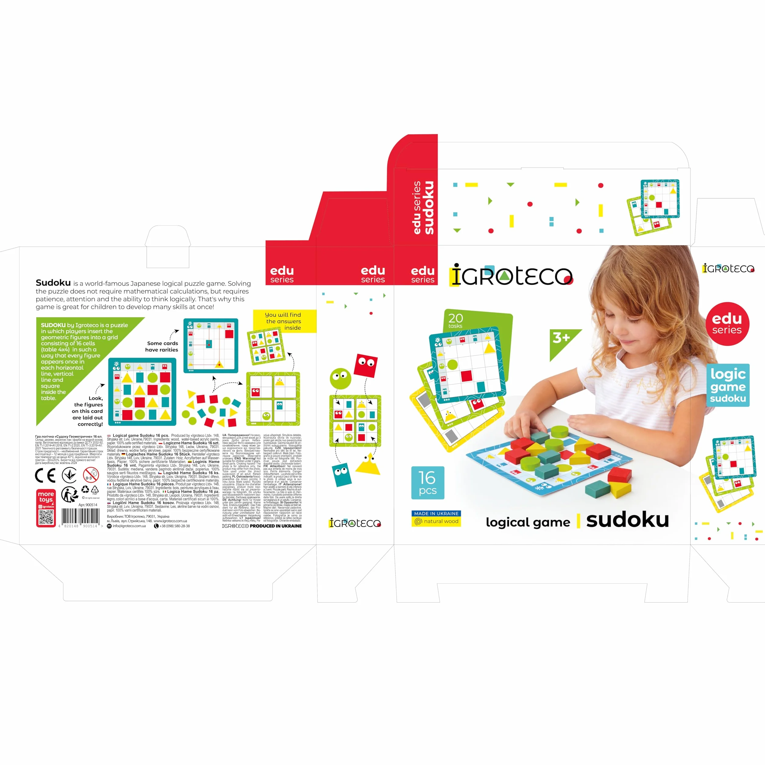 Sudoku Geométrico de Madera – Juguete Educativo 16 Piezas 20 Tareas – Estimula Lógica y Motricidad Fina – Desde 3 Años