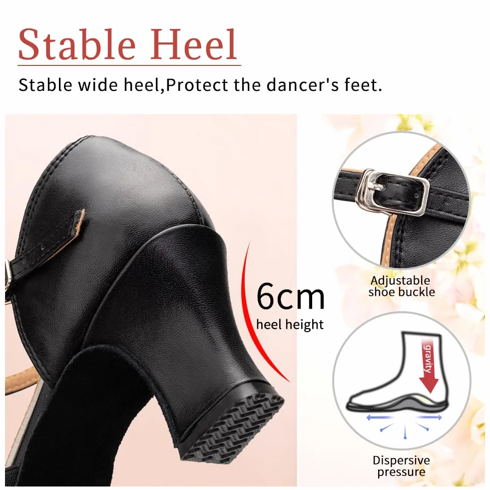 Zapatos de Baile Profesionales Mujer Salsa Bachata Tango Tacón 6cm Suela Ante